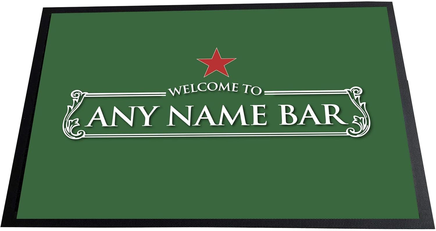 Artylicious Personalised Bar Name, man cave, home bar Door Mat, 60 x 40cm, Green Amazon.co.uk