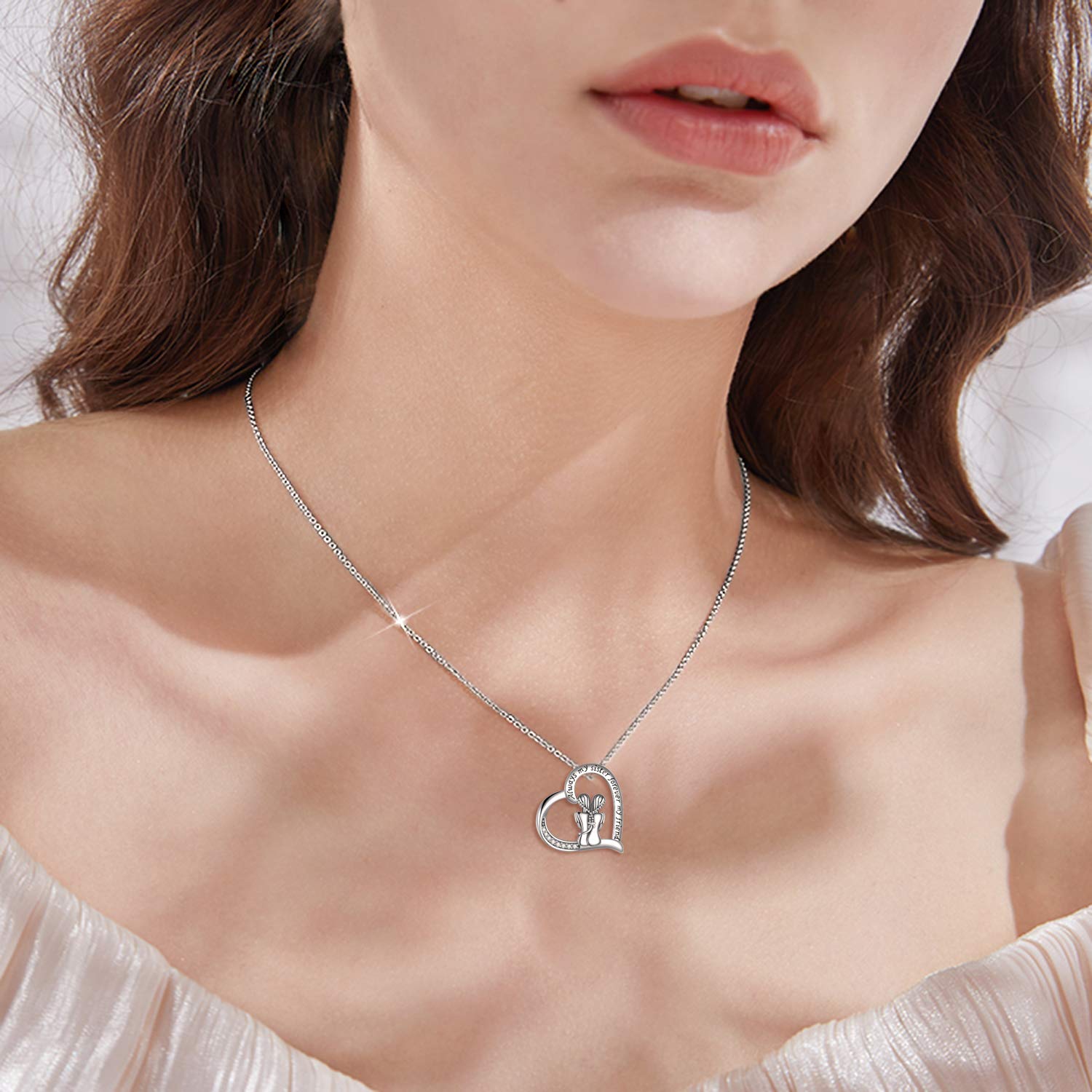 YFN Sister Gifts from Sister, collar con colgante de plata esterlina Always My Sister Forever My Friend, collar de cumpleaños, regalo para hermanas