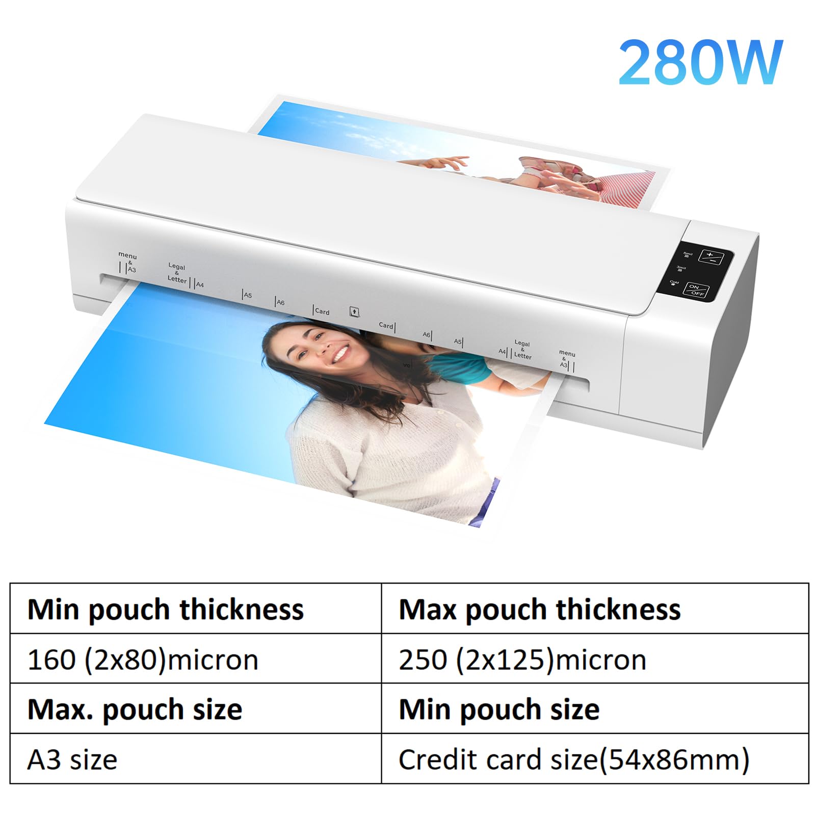 Máquina laminadora de escritorio, juego de tamaño A3, multifuncional, laminado en caliente y en frío, sistema de 2 rodillos, ancho máximo de 12,5 pulgadas, con cortador de papel, recortador,