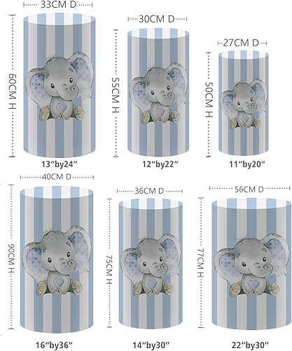 Miniatura 4 de Cubiertas de zócalo cilíndrico de rayas azules para fiestas de cumpleaños, baby shower, decoración de boda, soporte de pedestal de elefante lindo