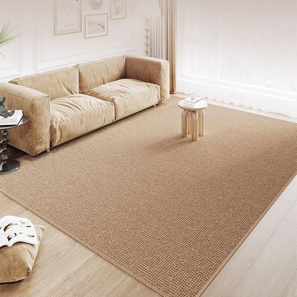 Tapis Modernes de Couleur Unie pour Le Salon Tapis Imitation sisal Grands Tapis Unis pour Chambre à Coucher avec Support antidérapant,Camel,100 * 100cm/3.3 * 3.3ft