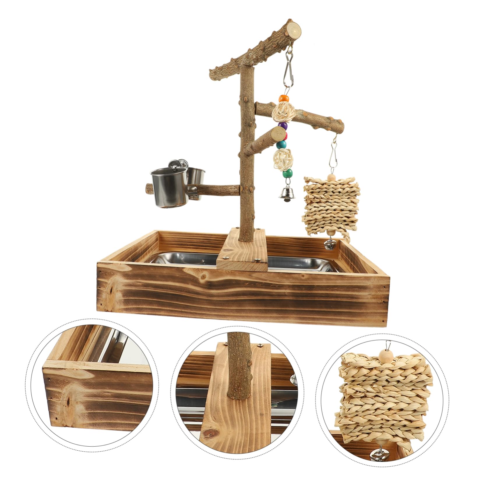 BESPORTBLE Estante de Juguete para pájaros Juguetes de Aves para periquitos Accesorios para jaulas de periquitos Percha Madera Colgador Madera Juguetes para pájaros Juguete de pájaro cacatúa