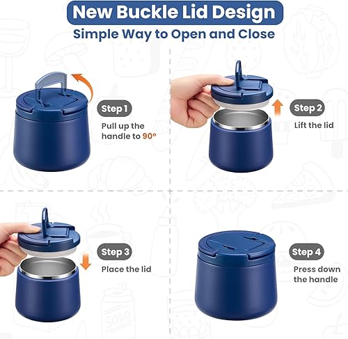 Miniatura 4 de Frasco de comida aislado al vacío de 14 oz con tapa de hebilla, termo de sopa para comida caliente para niños, contenedor de almuerzo de boca ancha
