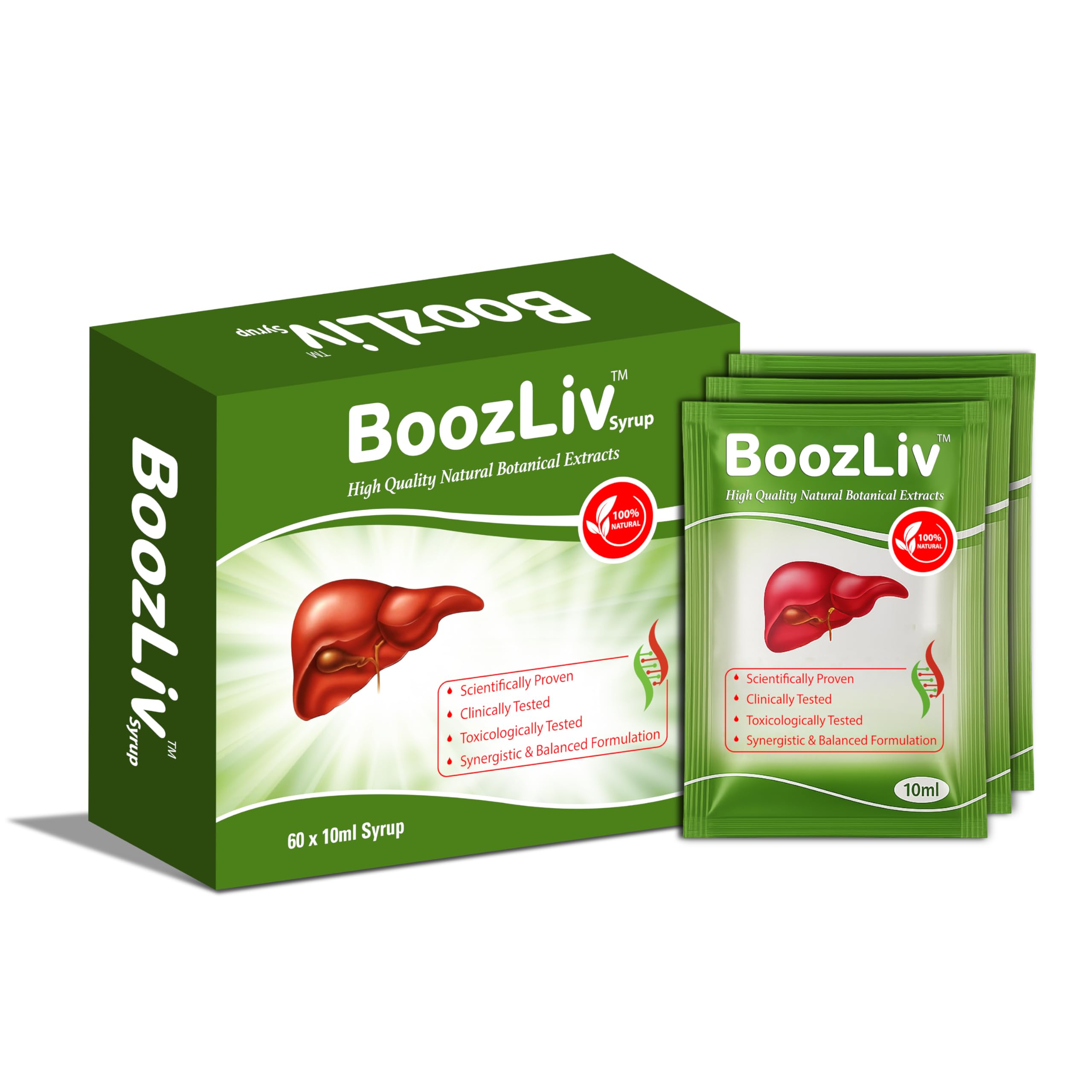 BoozLiv 30 Days Pack, Liver Detox Syrup, Fatty Liver Syrup, Herbal Supplement, For Men and Women, Alcoholic Liver Cleanse Tonic – 10ml Pouch x 60 - Twice daily after food