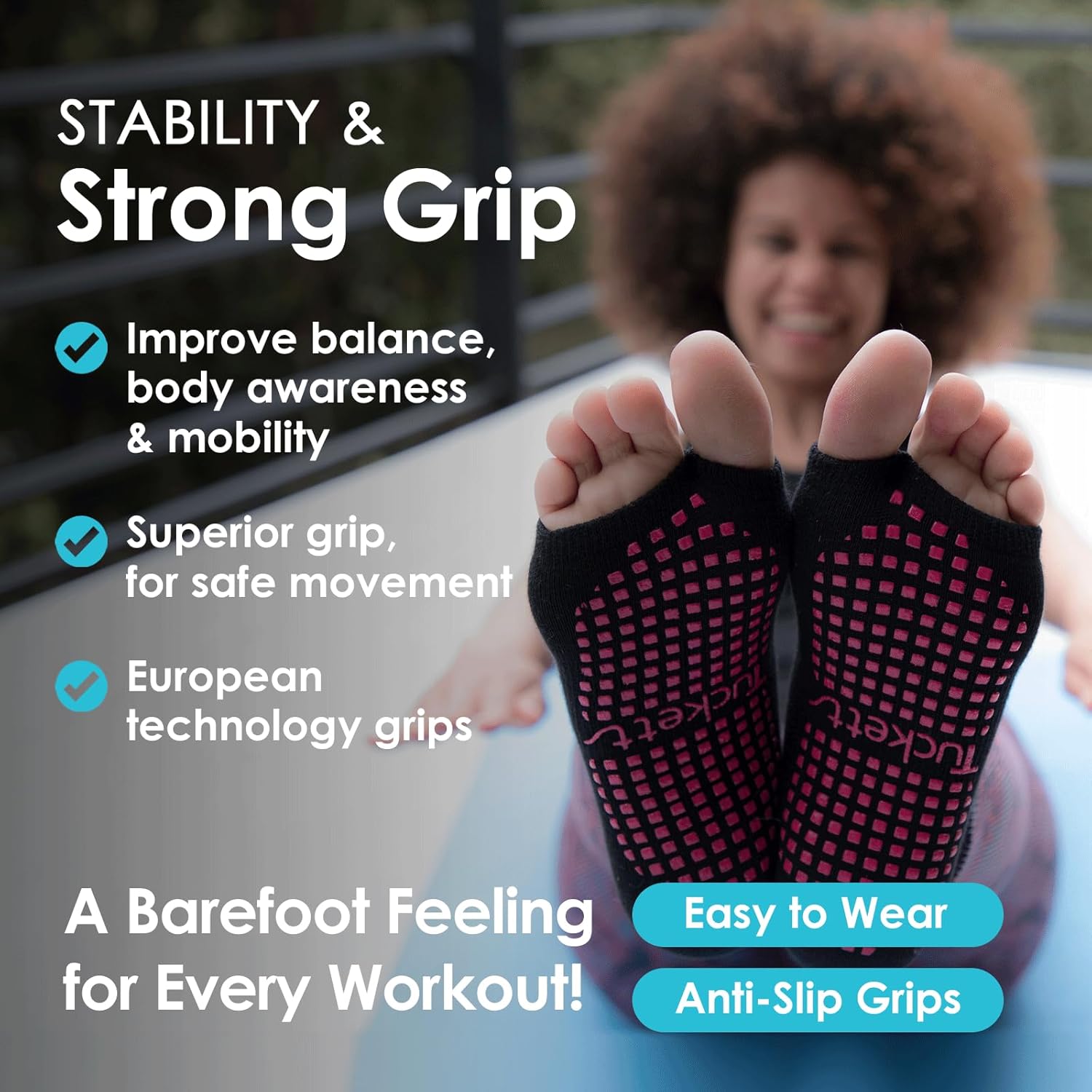 Tucketts Ballerina Ballet Socks for Women, NonSlip Toeless Pilates Grip Socks for Barre & Barefoot Workouts, Size 5-9, 1 Pair - Image 7