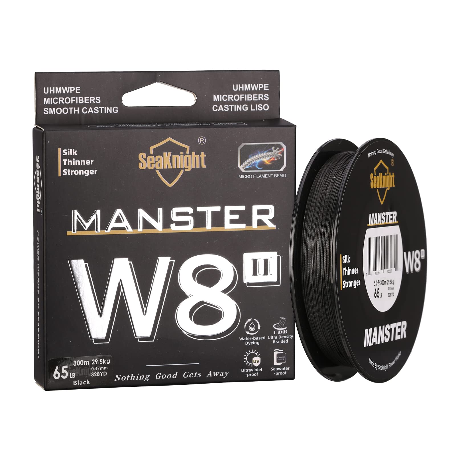 Seaknight W8 II 8 Strands Braided Lines 300M Smooth PE Braid Multifilament Wire Carp Fishing Lines Double Coating UV-proof Saltwater-proof Fishing Line for Sea Fishing 15-100LB