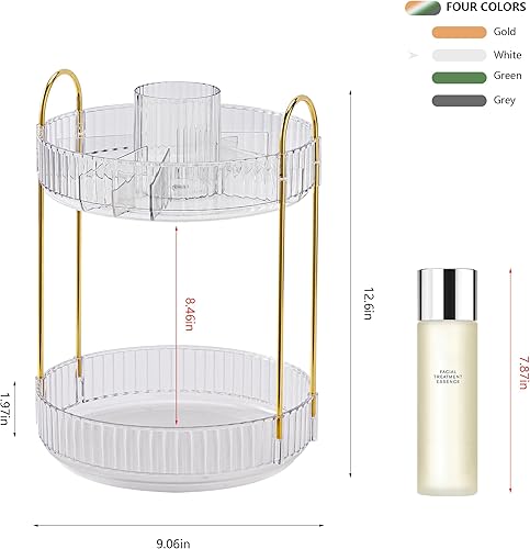 Miniatura 5 de YCIA&DONE Organizador de maquillaje giratorio para tocador, almacenamiento de maquillaje de gran capacidad, estante para el cuidado de la piel,