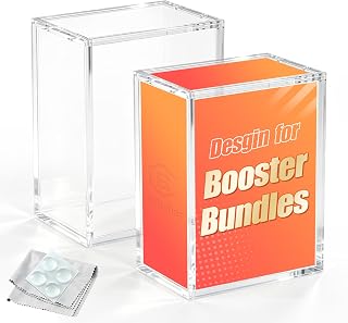 2 Pack PKMN Booster Bundle Acrylic Cases with Magnetic Sliding Lid | 5mm Thick+3 mm Extra Clearance, N52 Magnetic Sliding Lid, UV-Protection, Fits Standard Booster Bundle Box, Stackable, Clear