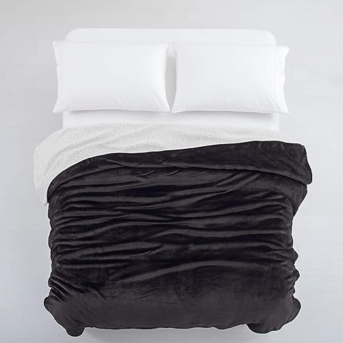 Miniatura 6 de IR Imperial Rooms Manta Throw de Forro Polar Sherpa Tamaño Twin para Sofá - Mantas Negras Gruesas, Cálidas y Esponjosas para Invierno, Manta Twin