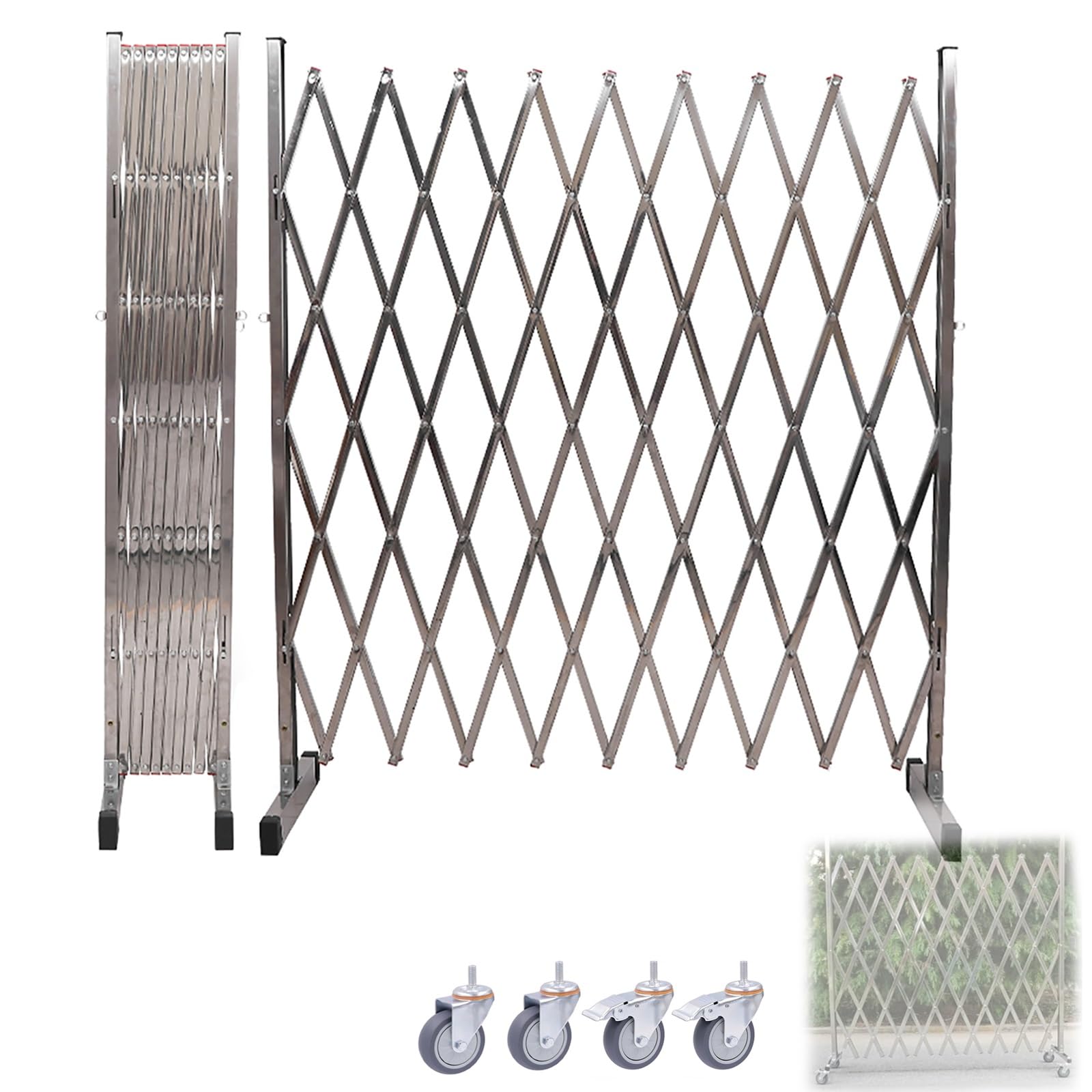 Ausziehbares Sicherheitsgitter aus Edelstahl mit Rollen – Mobile Industriebarriere für Garage, Straße und Flughafen (200 x 100 cm) – Robuste, flexible und faltbare Sicherheitslösung für erhö