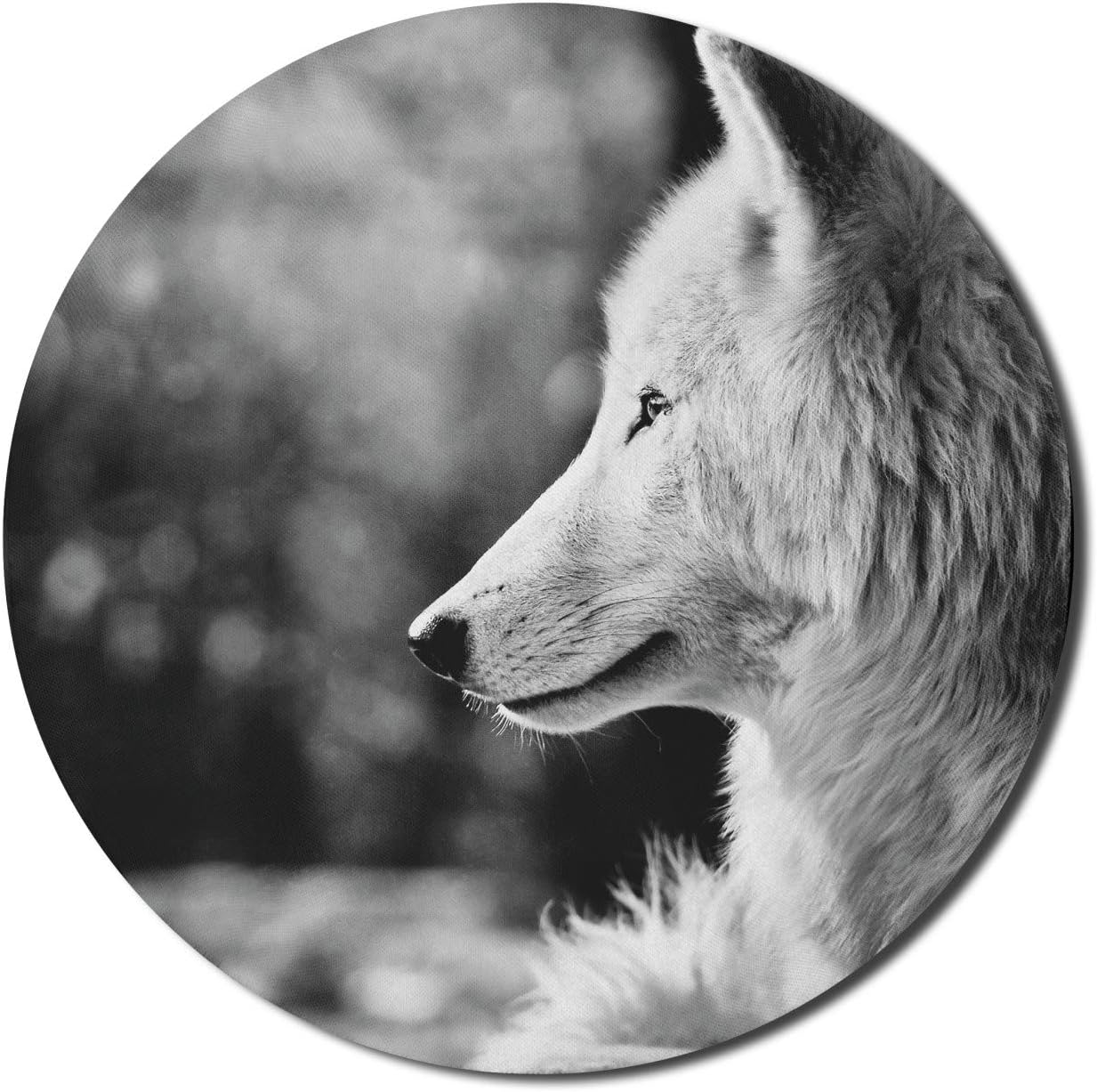 Ambesonne Wolf Mouse Pad for Computers, Animal Profile Portrait in The Nature Wildlife Carnivore Greyscale Canine Photography, Round Non-Slip Thick Rubber Modern Gaming Mousepad, 8 Round, Pale Grey