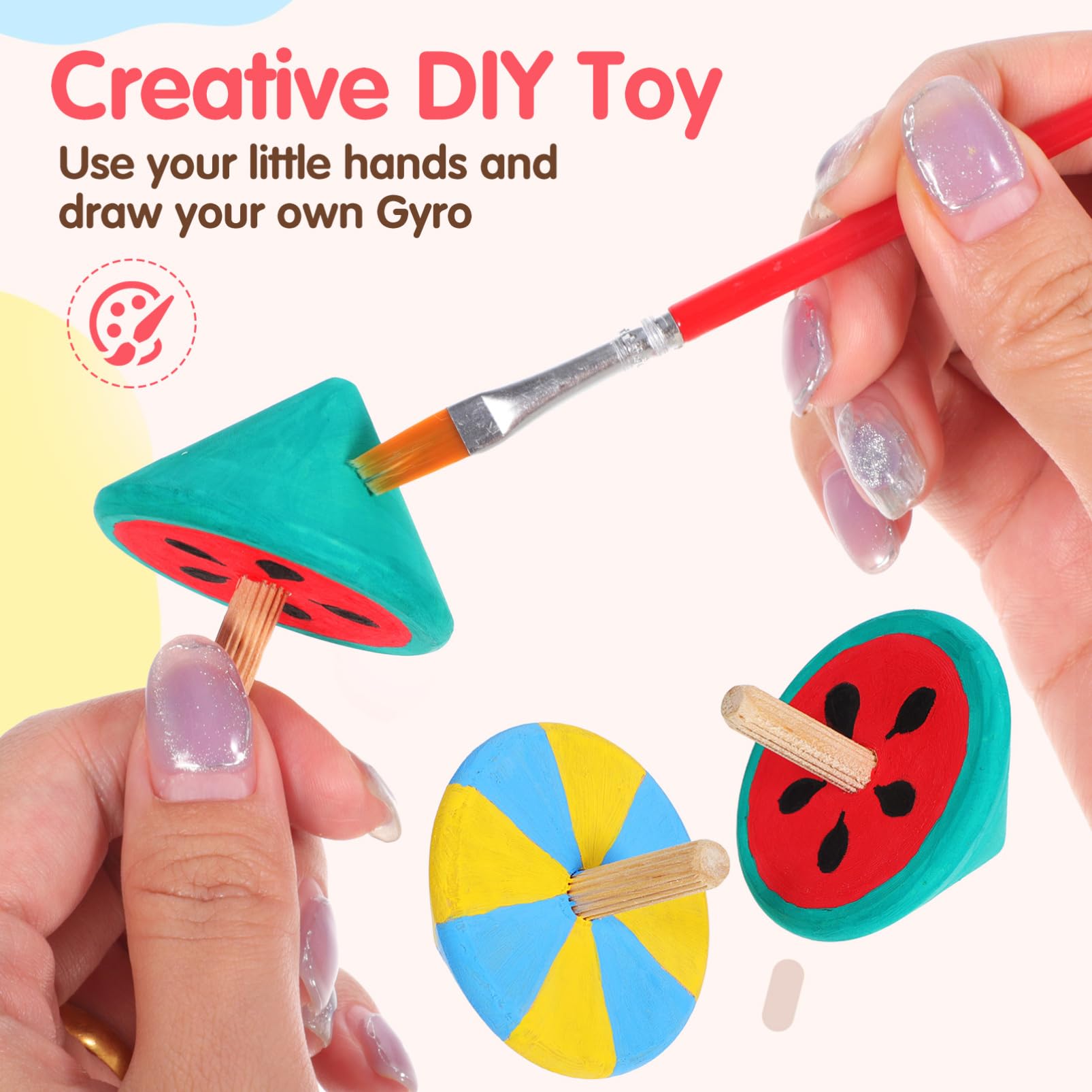 BESPORTBLE 12Pcs Wooden Gyro Toys, Children DIY Painting Rotating Tops, Beige, 2.16 x 1.77 Inches