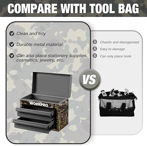 Miniatura 4 de WORKPRO Mini caja de herramientas de metal, caja de herramientas superior que contiene dos cajones con deslizadores de rodamientos de bolas, forros