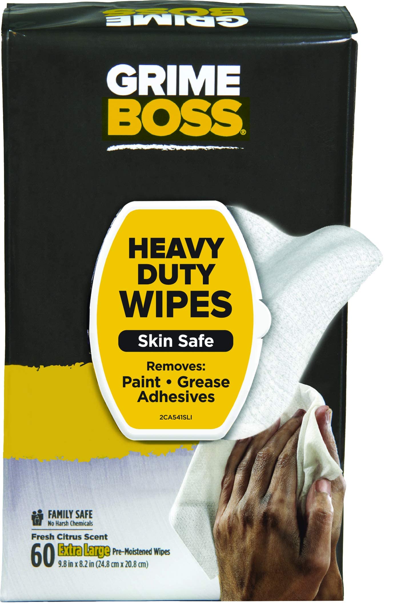 Grime Boss Heavy Duty Hand Cleaning Wipes 60 Count Pack of 8