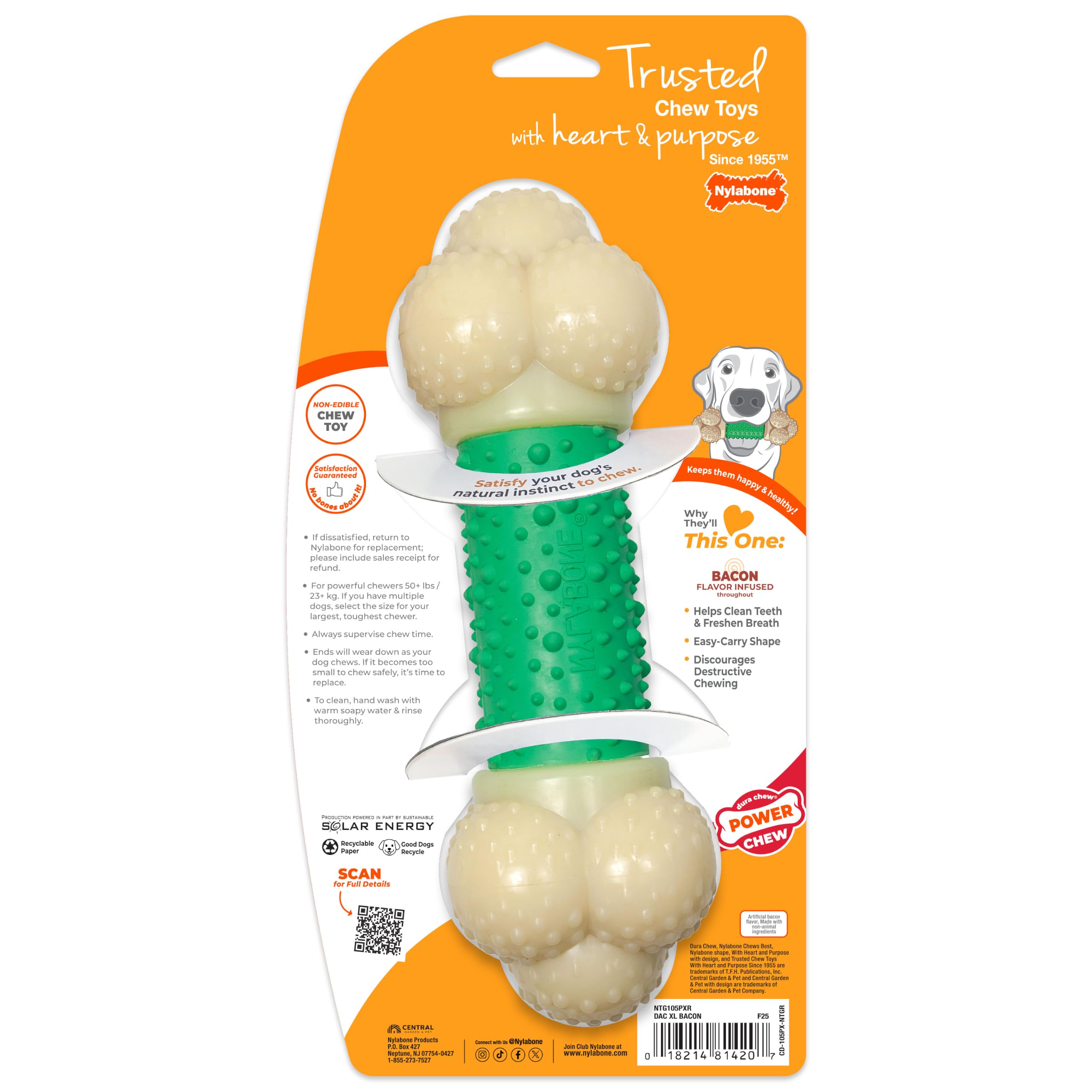 Nylabone gryzienie kości i zabawka dentystyczna dla agresywnych gryzaczy, podwójna tekstura, smak bekonu - XL – nadaje się dla dużych psów o wadze 23 kg i większej