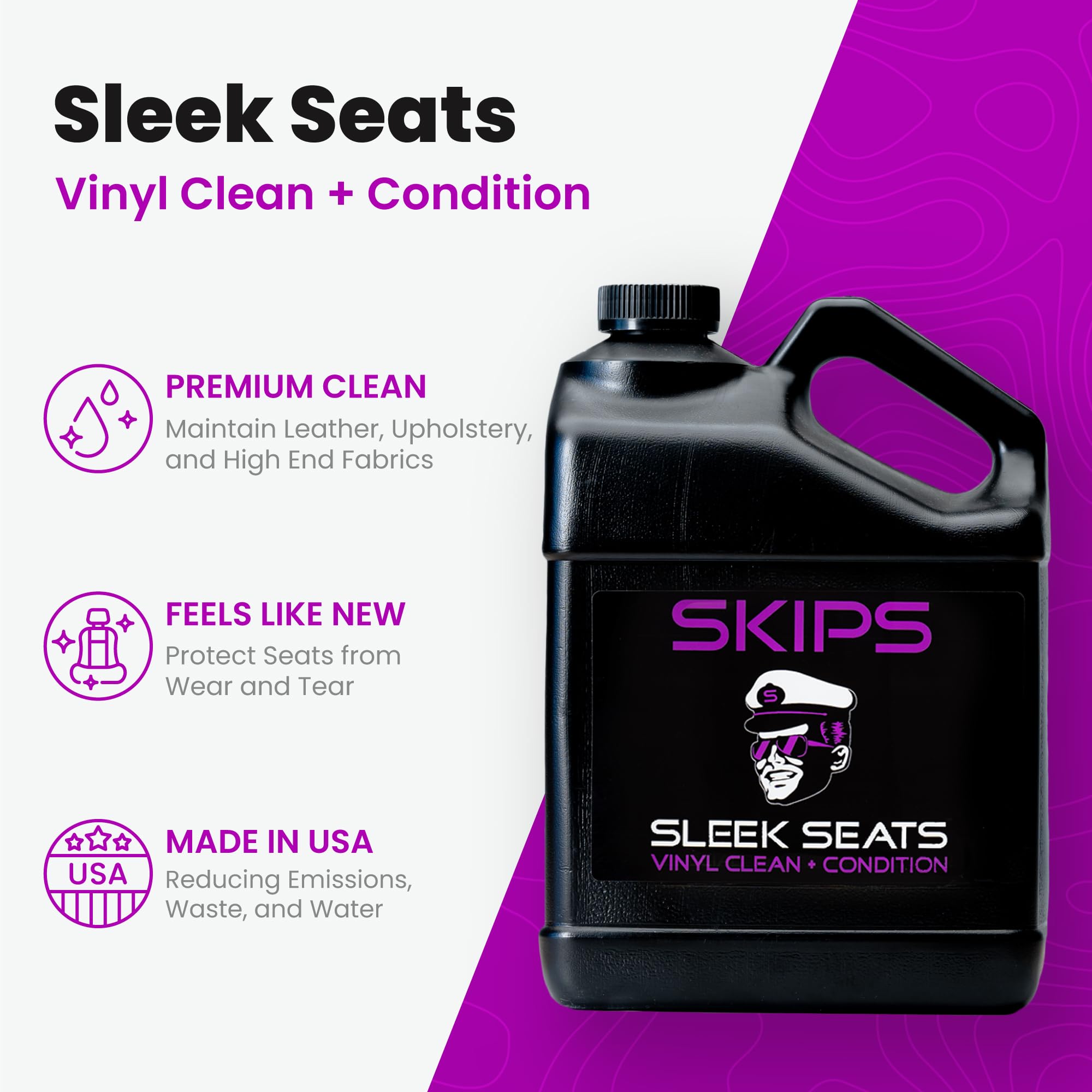 SKIPS Interior Boat Cleaner1 Gallon Refill: Premium Vinyl & Leather Cleaner for Boat Seats, Upholstery & High-End Fabrics – UV-Protectant Formula with Beeswax & Lanolin
