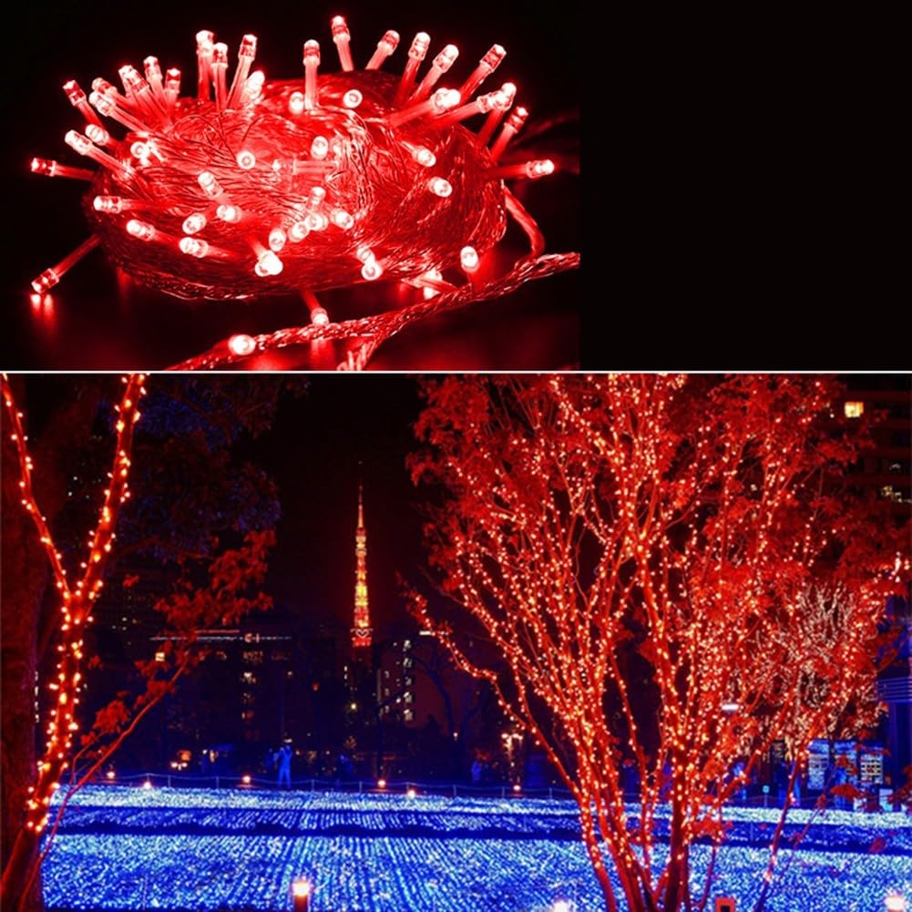 EasyByMall Christmas Tree Lights, 200 LED Outdoor Fairy Light Mains Powered, Waterproof String Light, for Indoor/Outside/Garden/Xmas Decorations(red)