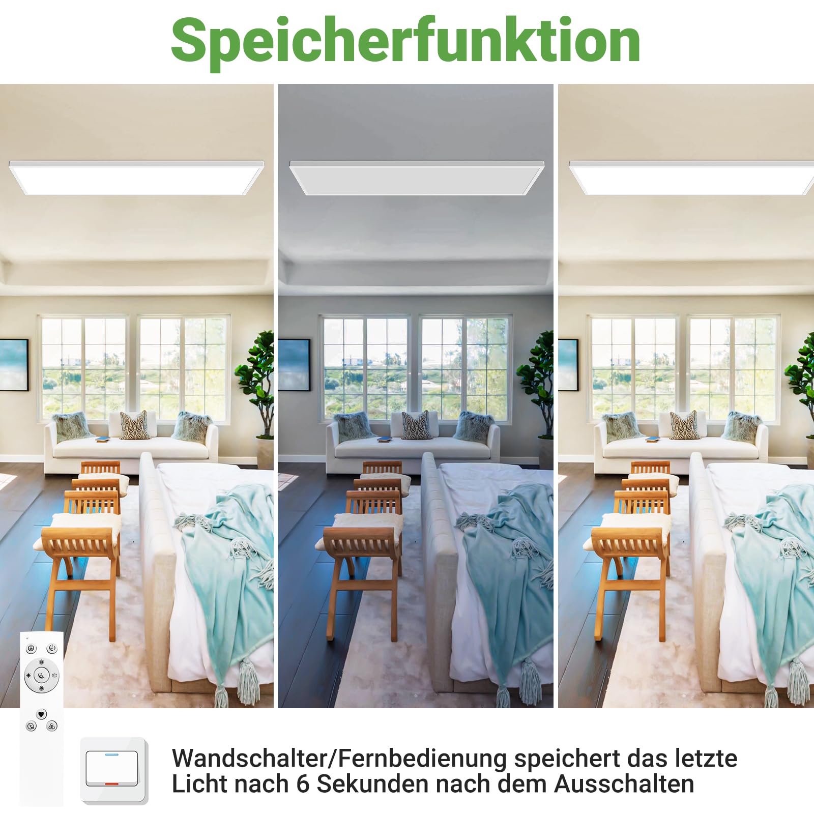 zemty LED Panel Deckenleuchte 80x25 cm, 40W 4000LM Deckenlampe Flach mit Fernbedienung Dimmbar, 3000-6000K Tageslichtlampe Decke Lang für Küche Schlafzimmer Wohnzimmer