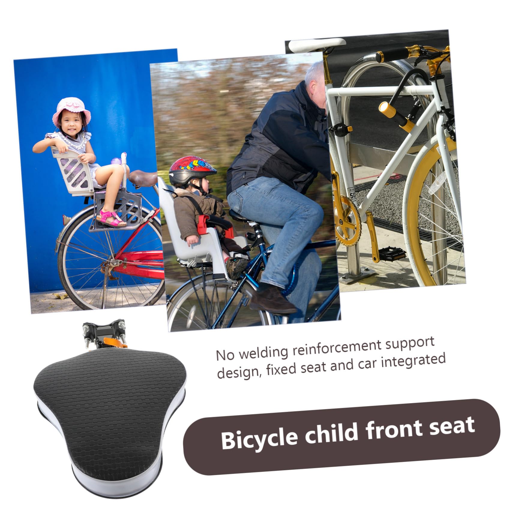 Tofficu Seggiolino Bici Anteriore Bambini Pieghevole Nero in Acciaio | Cuscino Traspirante, Supporto Posteriore Ispessito, per Bicicletta Elettrica e Uso