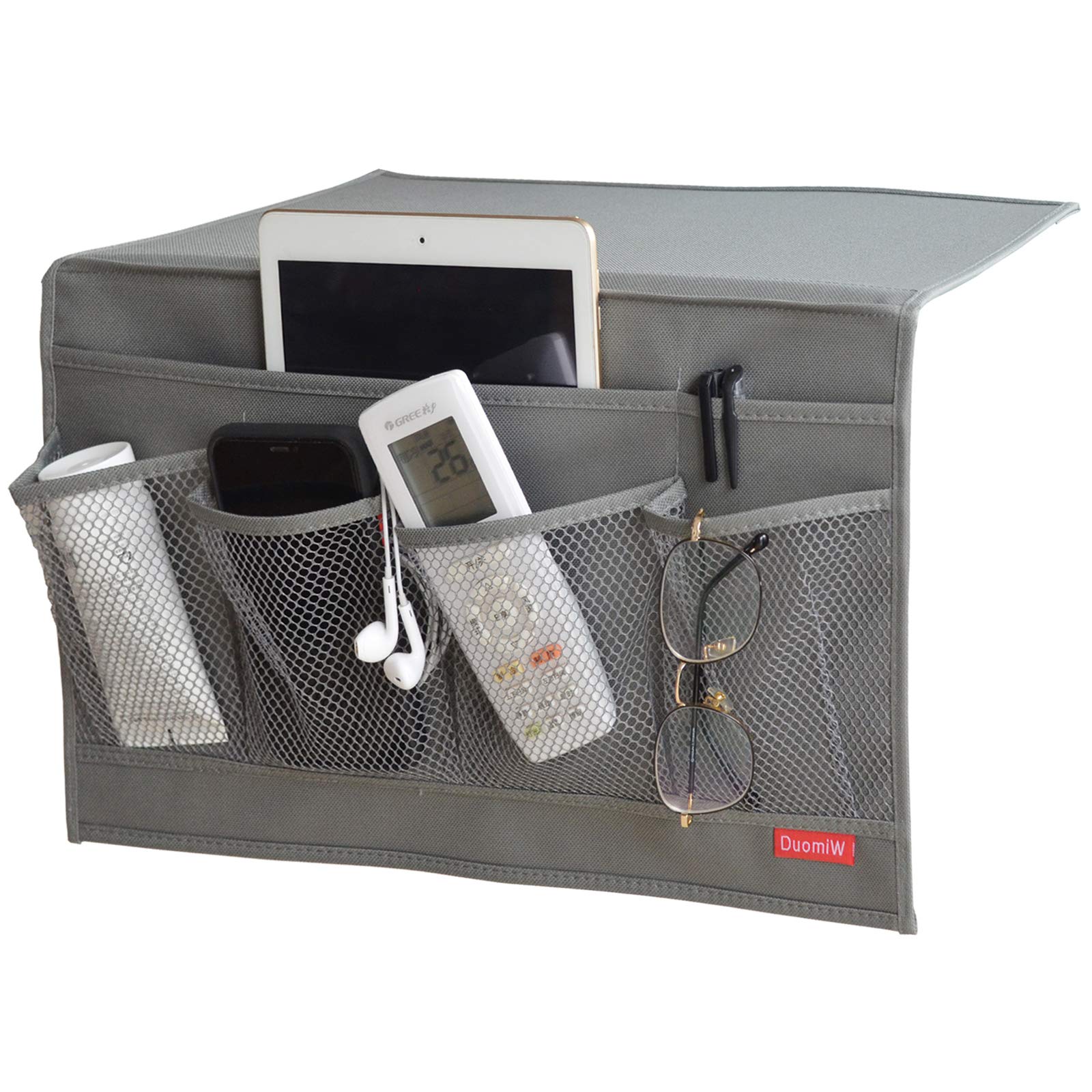 6 Pockets Bedside Storage Organizer, Beside Caddy, Table Cabinet Storage Organizer, TV Remote Control, Phones, Magazines, Tablets, Accessories (Grey)
