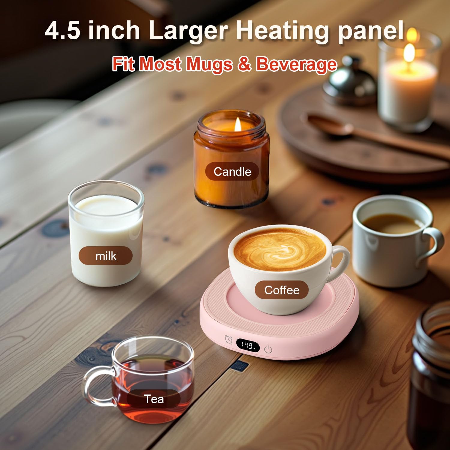 Bsigo Chauffe-tasse intelligent et tasse à café mignon en forme de chat pour bureau, maison, bureau, plaque chauffe-bougie pour cacao, lait, thé, eau avec 3 températures jusqu'à 65 ℃, arrêt