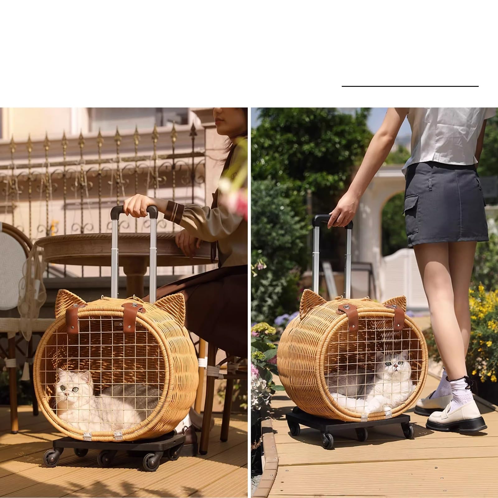 Maleta con Ruedas para Perros y Gatos, Bolsa de Viaje Portátil con Varilla Telescópica, Diseño Súper Ventilado, para Gatos y Perros Pequeños