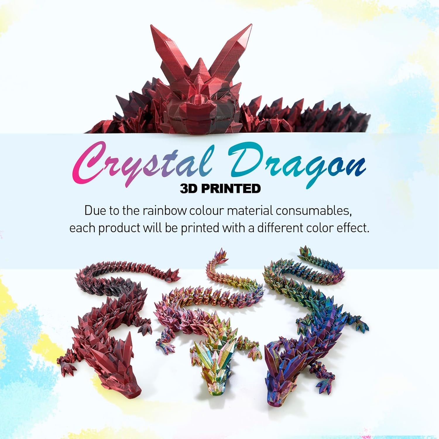 24" Large 3D Printed Dragon, Big 3D Dragon ,Giant 3-d Printed Dragons Toy, Huge 3D Dragons for Home Office Executive Desk Decor,Surprised Gift for Girls Boys Kids Age 3-5 4-7 8-12（24 inch, Red Black）