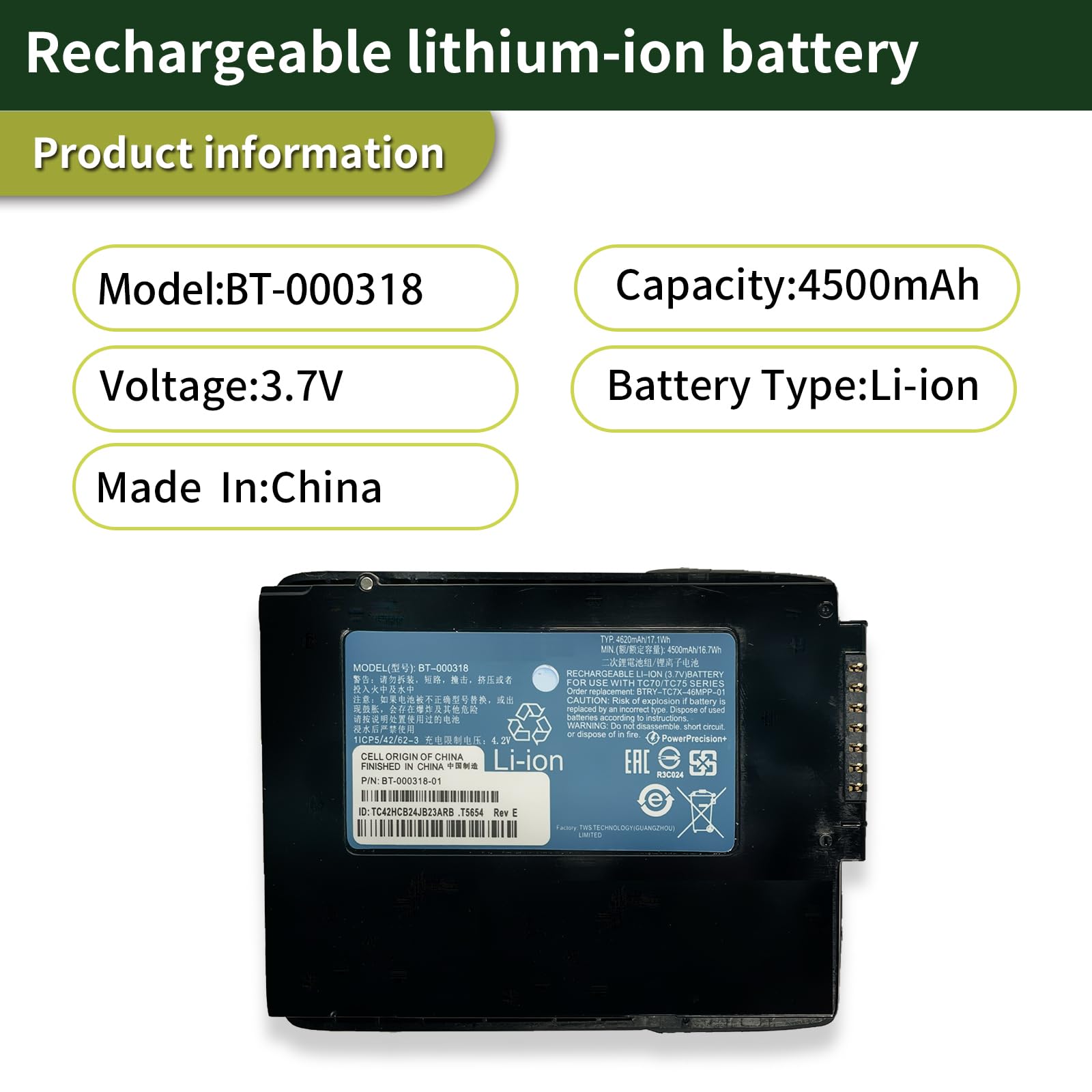 Batteria Originale Zebra Batteria Originale Per Terminale Zebra TC70, TC75, TC7X Serie - BT-000318, 4620mAh, 4.2V Batteria Zebra - Foto 2