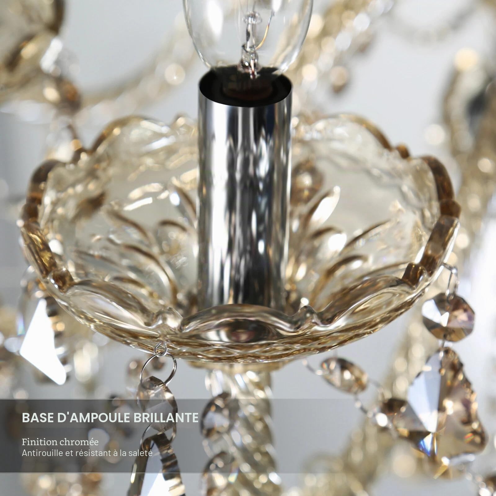 Lustre moderne à 10 ampoules en cristal K9, couleurs cognac, suspension en bougie, éclairage de plafond élégant pour salle à manger, salon, chambre à coucher et accessoires de maison