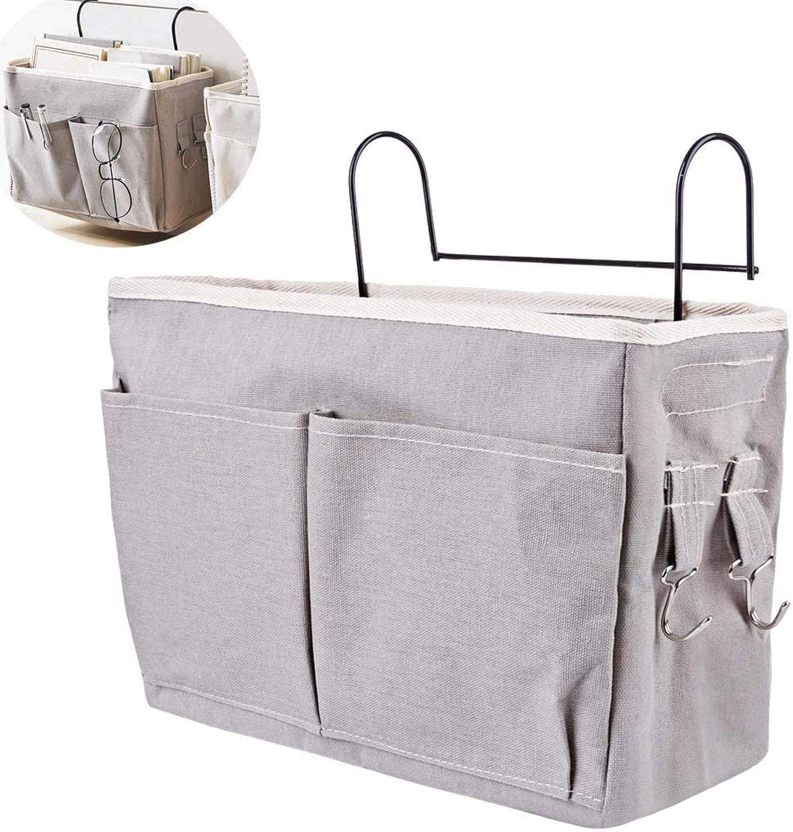 Lyspace Gray Bedside Hanging Storage, Bedside Organizer Pocket Bedside Hanging Storage Bed Pockets Baskets Caddy Organiser For Bed Rails, Sofa, School Dorm Room Bunk Bed
