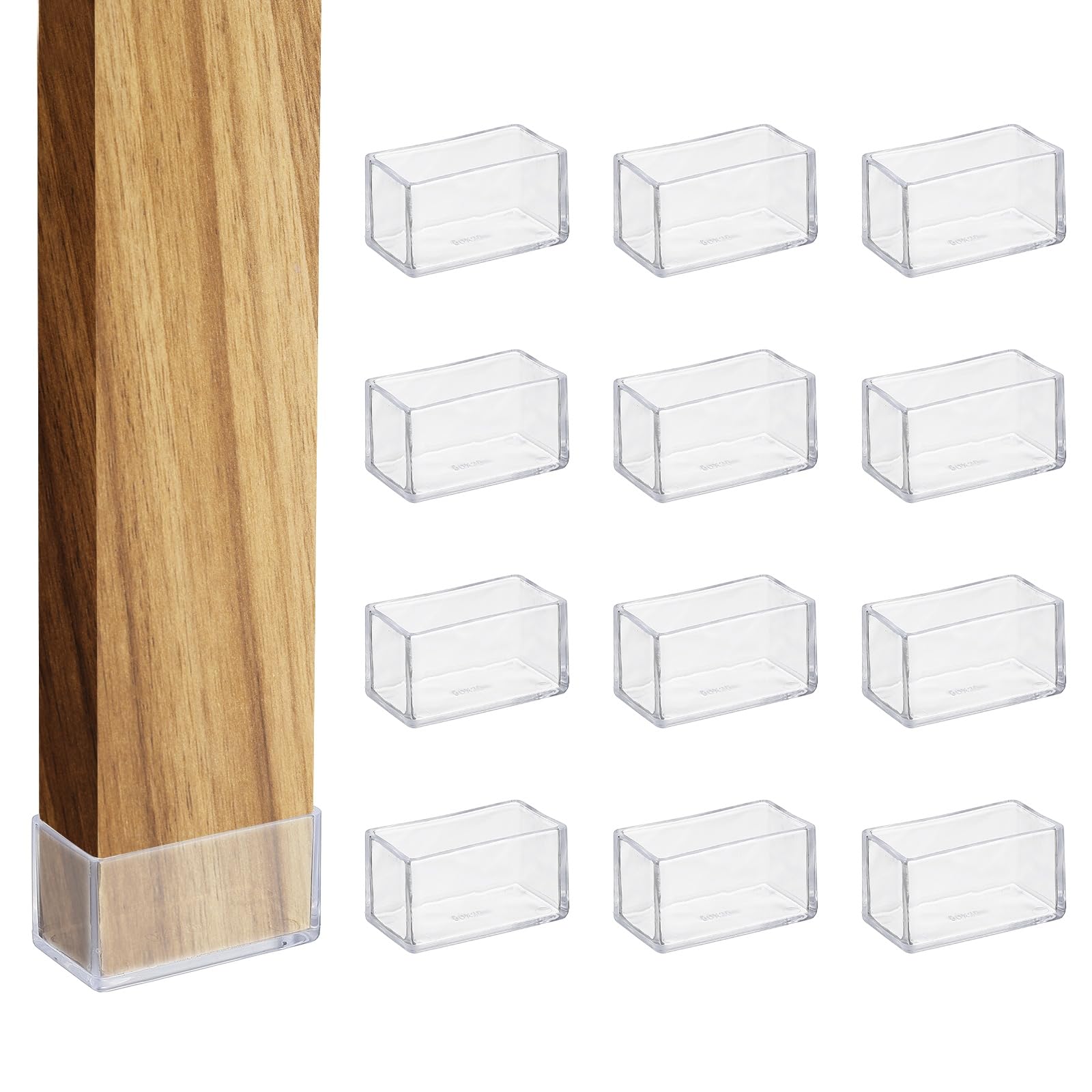sourcing map 12 Pcs Transparent Chair Leg Floor Protectors, 1 x 2 Inch Rectangle PVC Chair Leg Caps for Hardwood Floors, Non-Slip Reduce Noise Table Furniture Cover