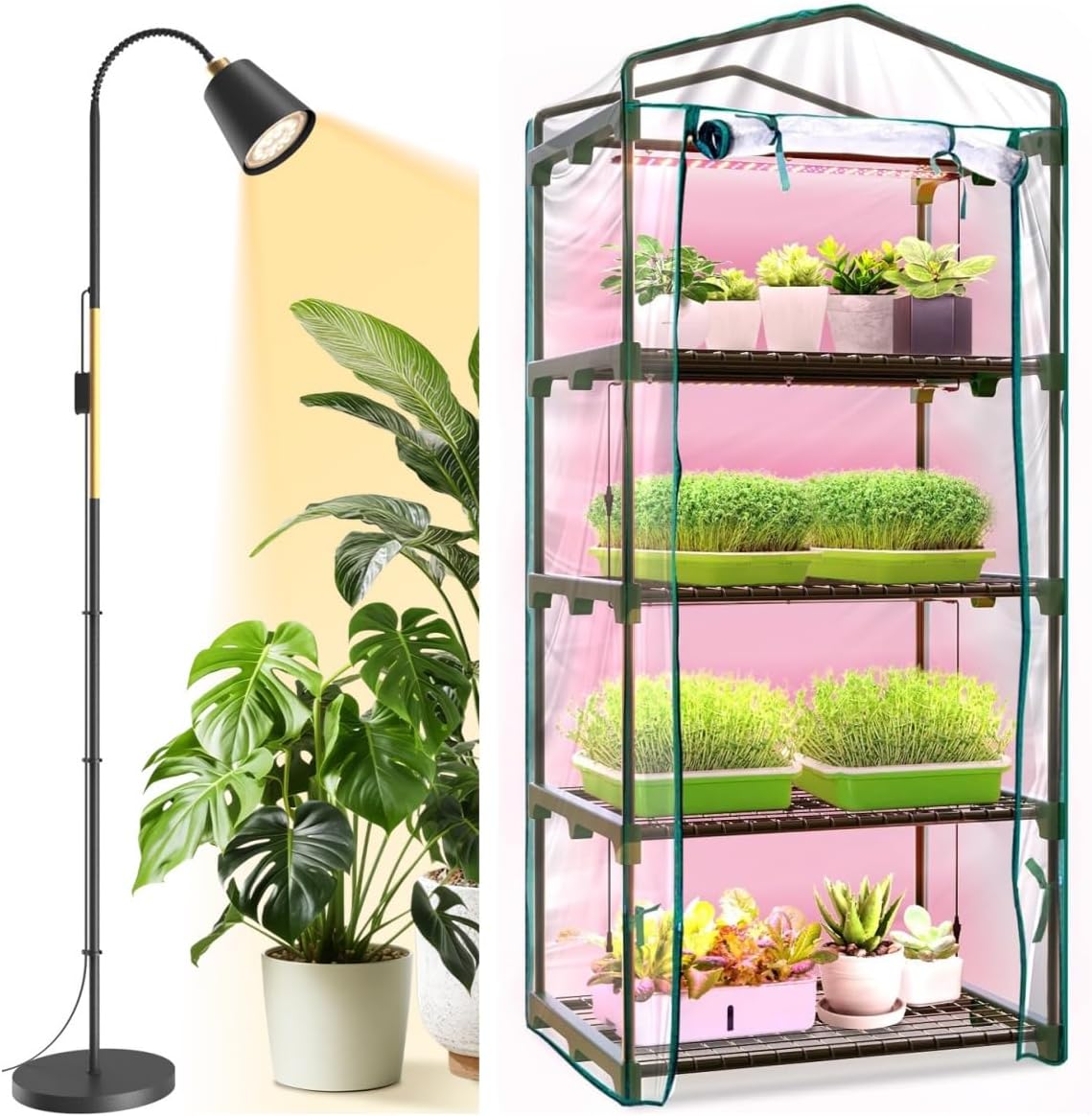 Bstrip Indoor Greenhouse with Grow Lights & Floor Grow Light for Indoor Plants