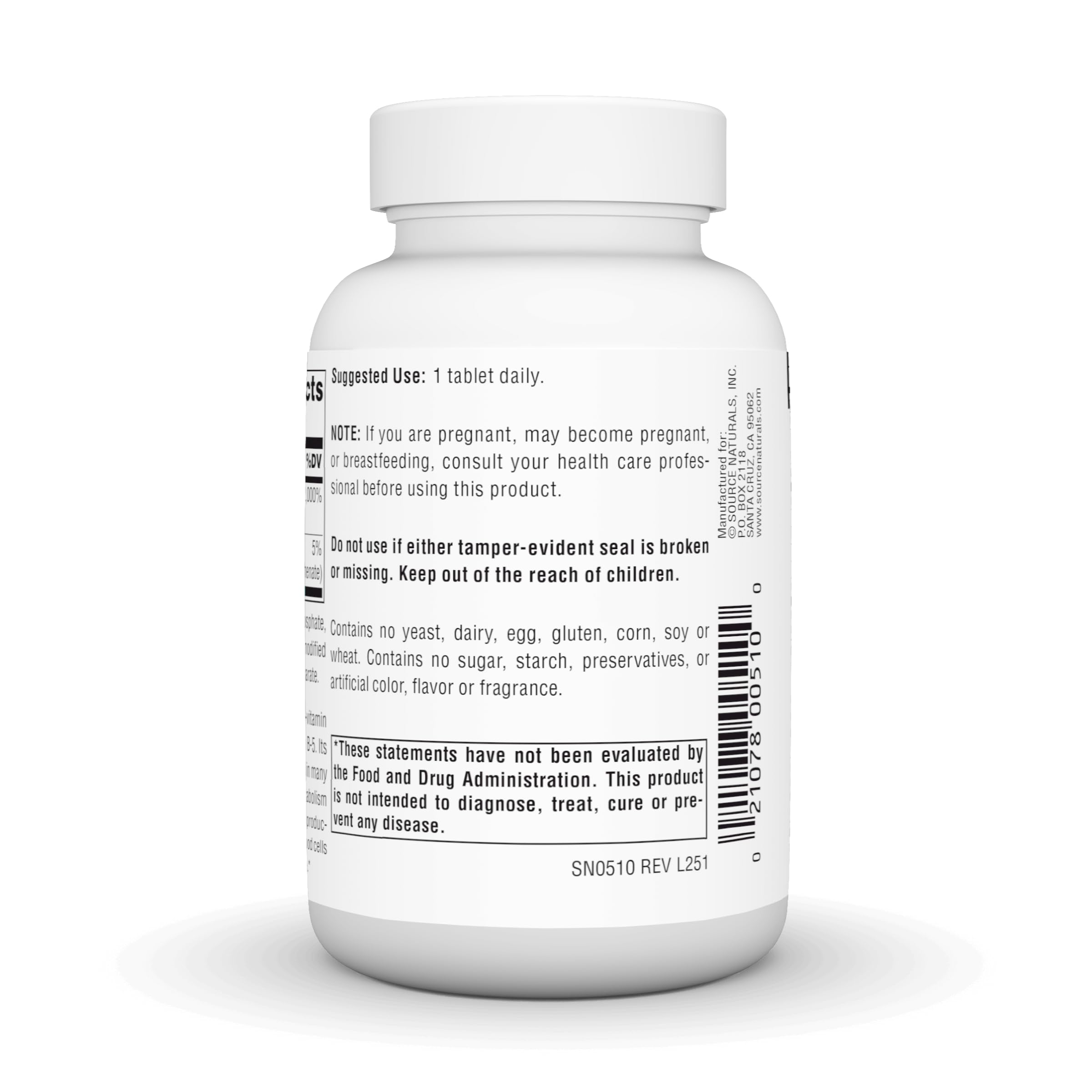 Source Naturals Pantothenic Acid, 100 mg -250 Vegan Tablets — Amazon image 4