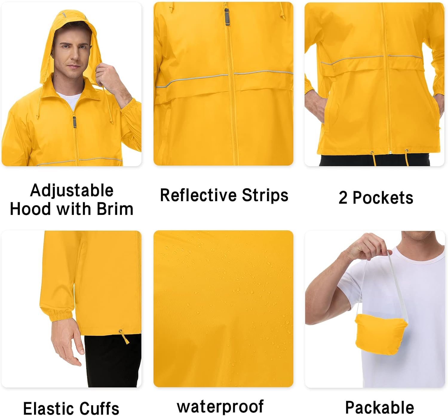 TIHEEN Men's Rain Jacket Cycling Running Jackets Waterproof Raincoat with Hood Windbreaker Hiking Jacket Rain Coat - Image 6