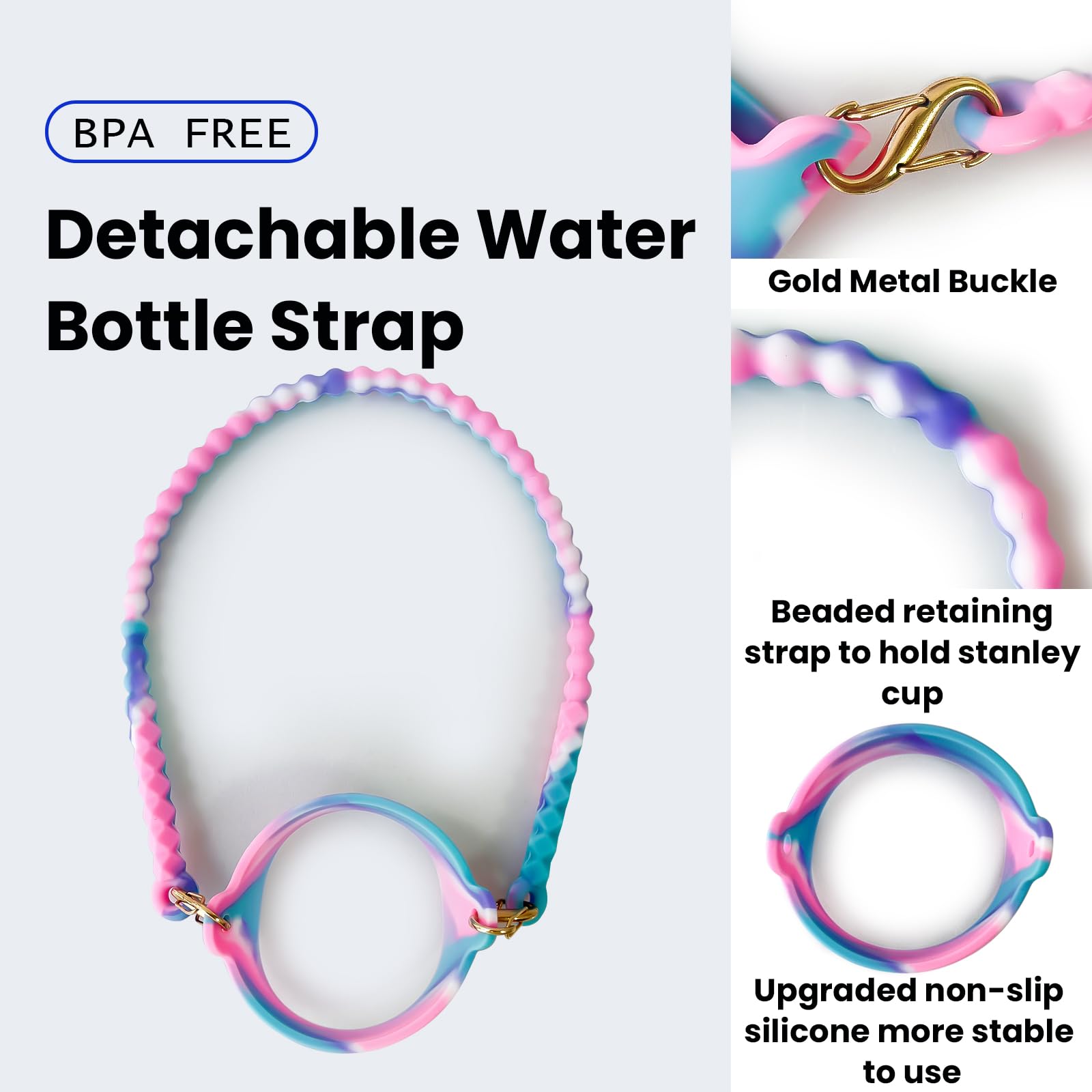Silicone Water Bottle Holder Strap - Fits Stanley Cups & Bottles 8oz To 40oz, Hand Sling Handle - View #2