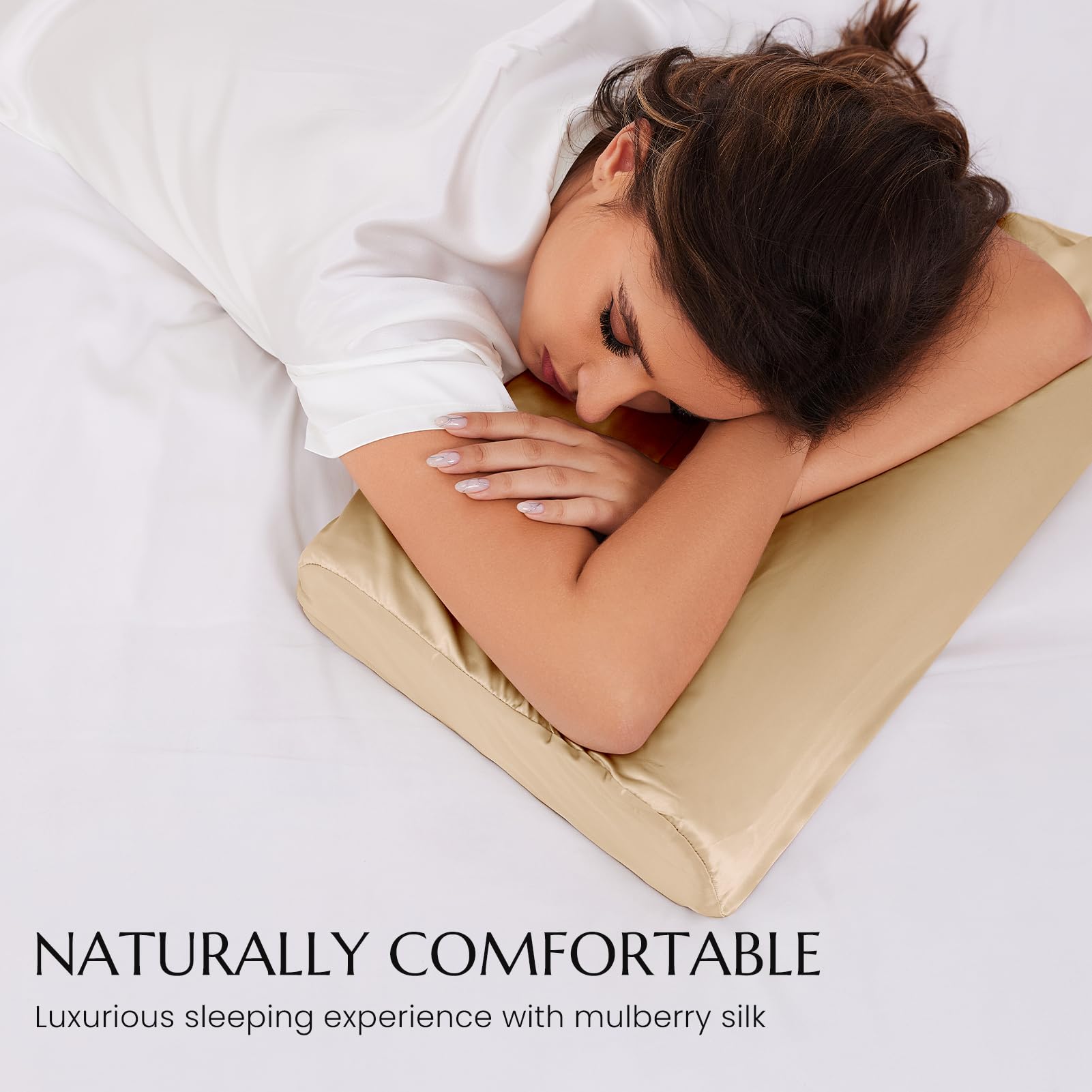 THXSILK 19 Momme 100% Mulberry Silk Pillowcase for Contour Memory Foam Pillow, Contour Pillow Case Cover, Cervical Pillow Case, Pack of 1(Champagne, 20"x12"x3.9"/2.7")