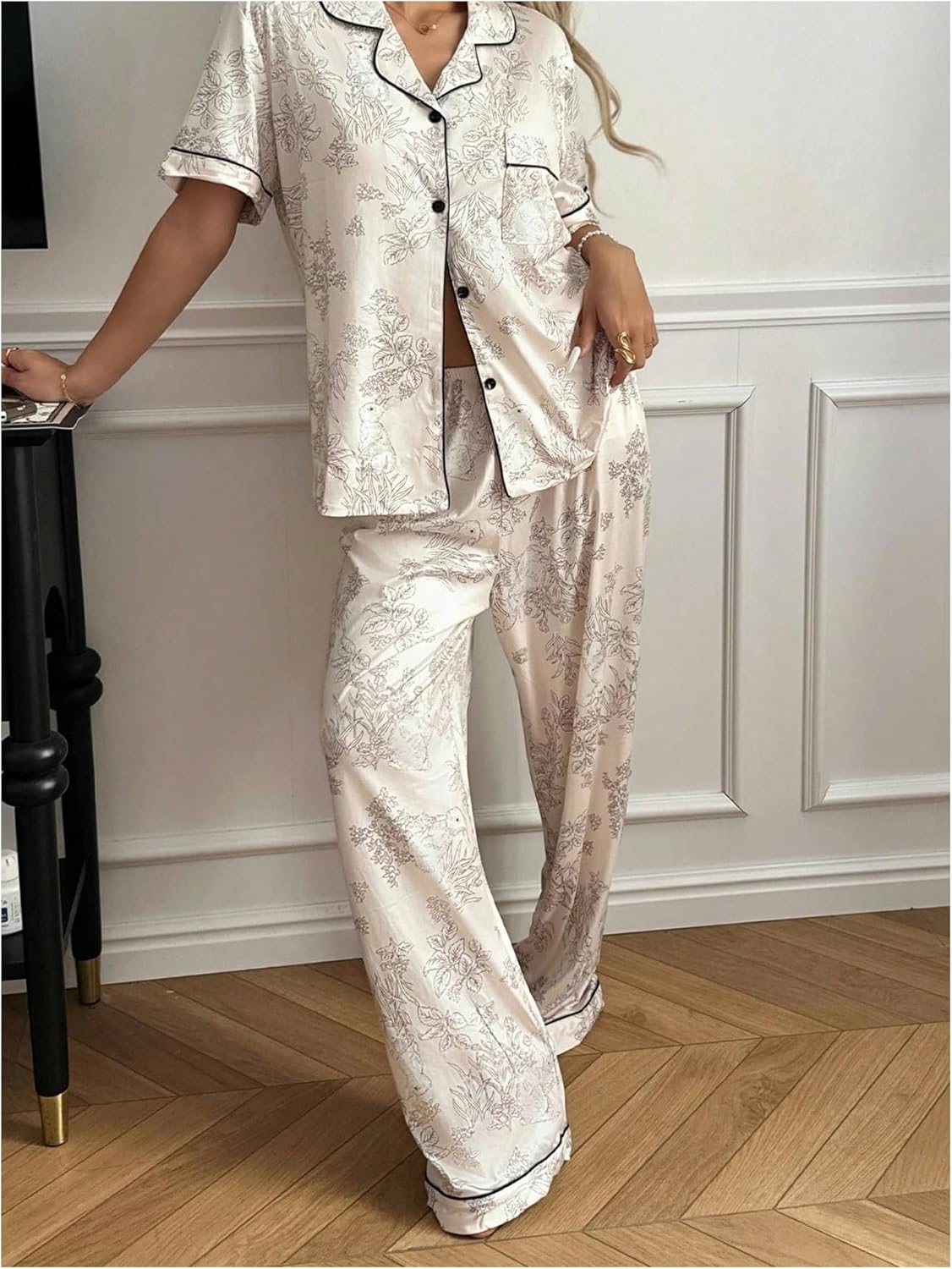 SHENHE Women's Pajamas Set 2 Piece Fall Pajamas Floral Rabbit Shirt with Pants Cute Pj Set Lounge Pjs - Image 5