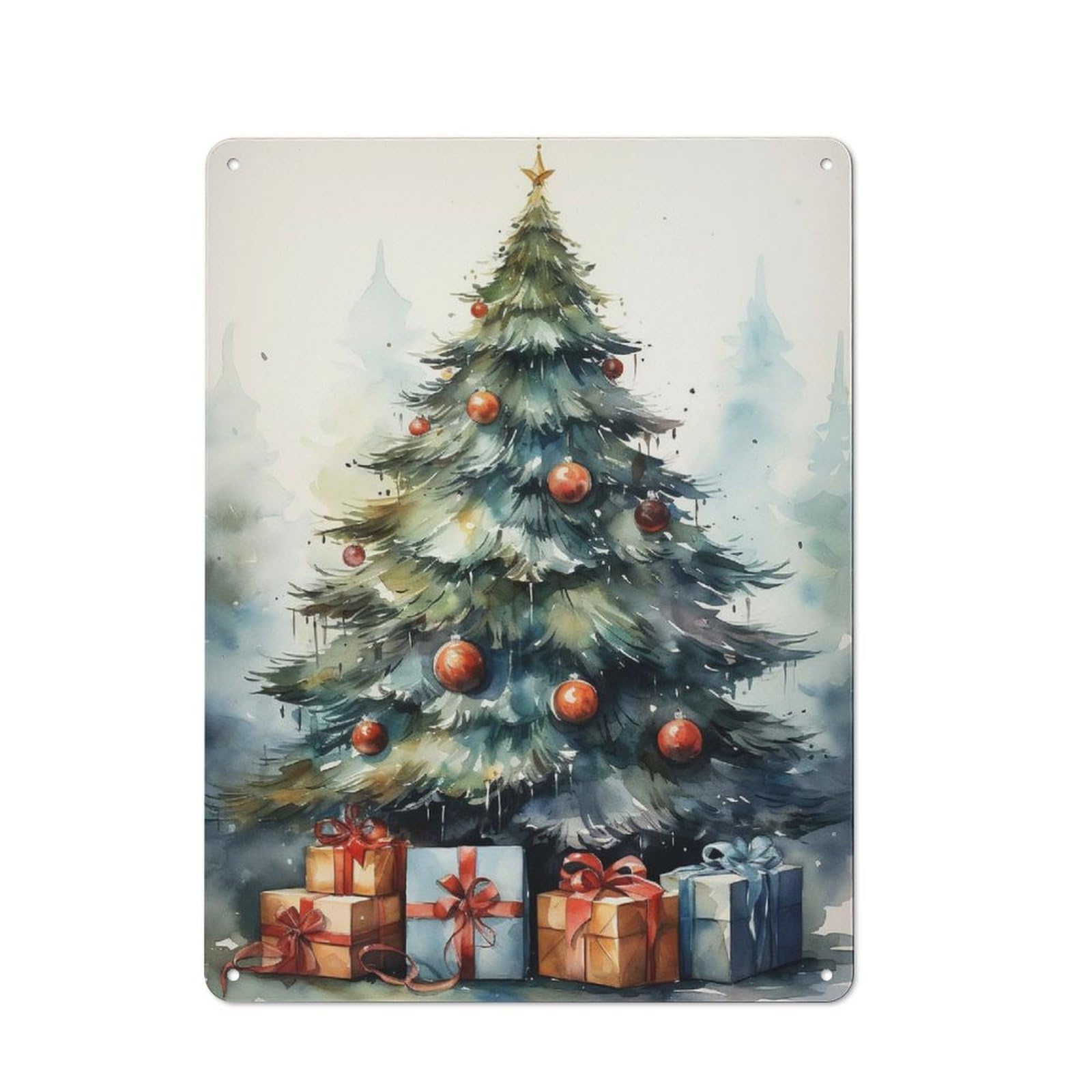 Junmoney Xmas Tree Printed Metal Sign 40X30cm For Café Or Restaurant, For Hospitality Interior Collectors