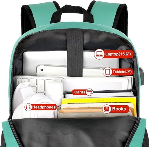 Miniatura 4 de YAMTION - Mochila escolar para adolescentes, mochila clásica verde con puerto USB para estudiantes de preparatoria y universidad