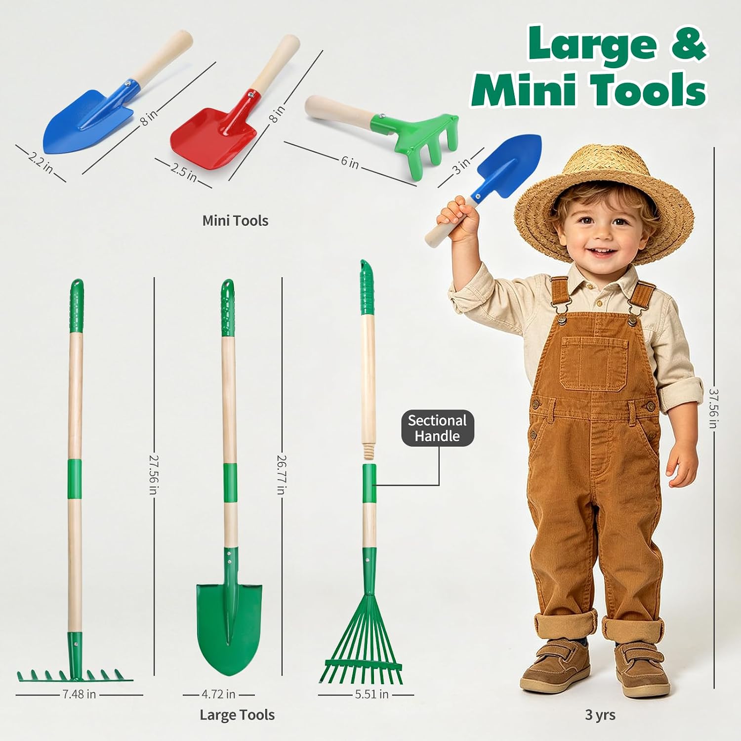 CUTE STONE Kids Gardening Tools Set - 9PCS Outdoor Toys for Toddlers with Wheelbarrow, Shovel, Rake & Watering Can - Durable Kids Gardening Kit for Backyard, Sandbox, Indoor & Outdoor Play Ages 3-5