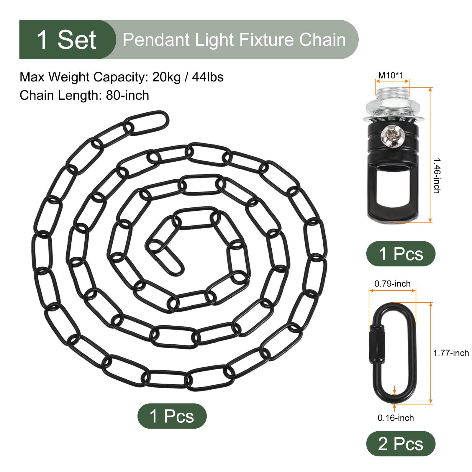 YOKIVE 1 Set Pendant Light Fixture Chain, 4mm Thick Chandelier Hanging Link with Connector Hooks Ring - Image 2