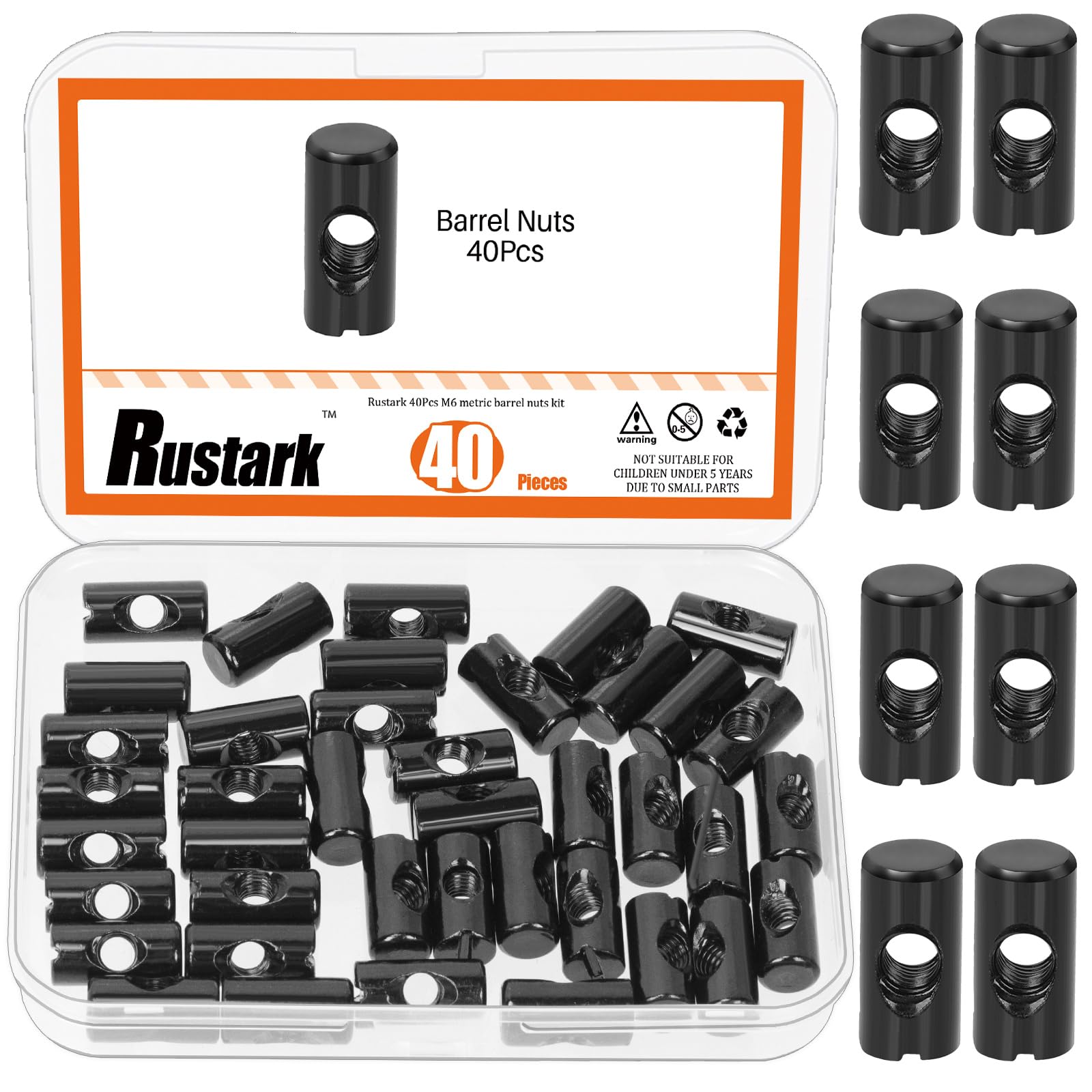 Rustark 40Pcs M6x20mm Black Zinc Barrel Nuts Assortment Kit Metric Cross Dowels Slotted Nut Furniture Nuts Cross Dowel Hammer Nut for Wood Furniture Beds Crib Chairs — image 1