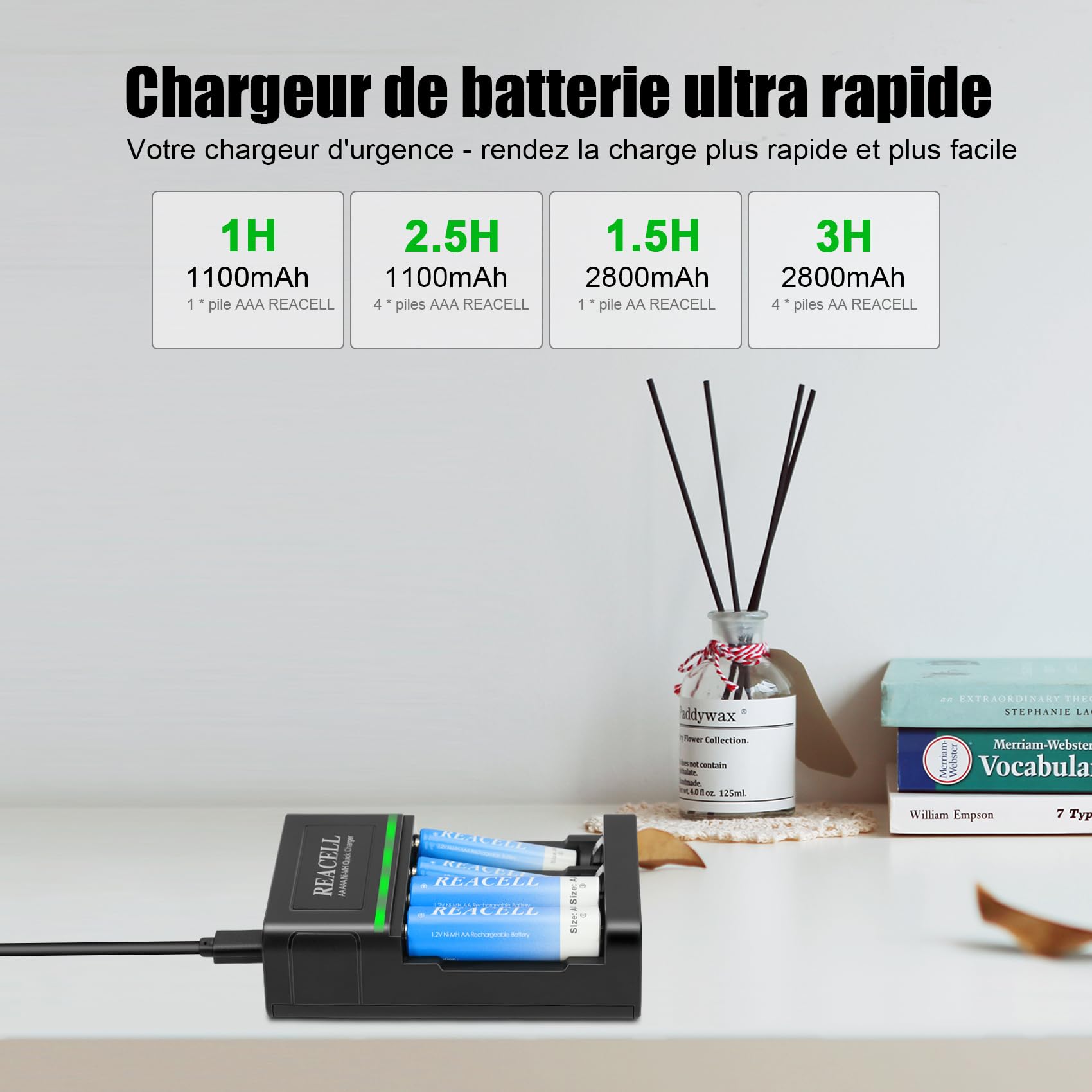 16X NI-MH AA Piles Rechargeables 2800mAh + 4 Slots Chargeur de Piles Rapide pour AA AAA Piles Rechargeables Ni-MH