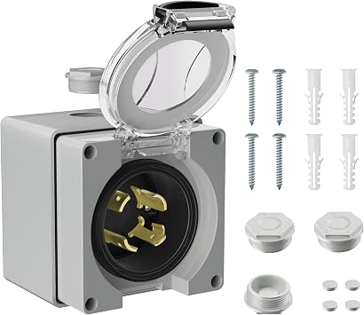 30 Amp Generator Power Inlet Box, NEMA L14-30P Power Inlet Box for 4 Prong Generator Cord, Welding Machines,125/250Volt,3750/7500Watts, IP66 Outdoor Dustproof and Weatherproof, Outdoor Use, ETL Listed