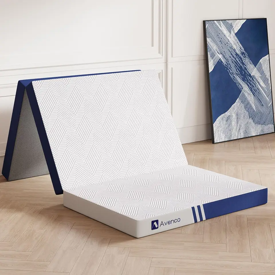 Avenco Colchão dobrável individual, colchão de três dobras, espuma viscoelástica de 10 cm para quarto de hóspedes, caravana, acampamento, viagem, portátil, com capa removível e fundo antiderrapante