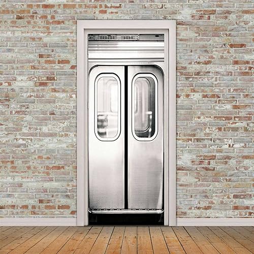 Adhesivos 3D para puerta, murales plateados para puerta de metro, papel tapiz autoadhesivo para puerta, vinilo extraíble, impermeable, póster de