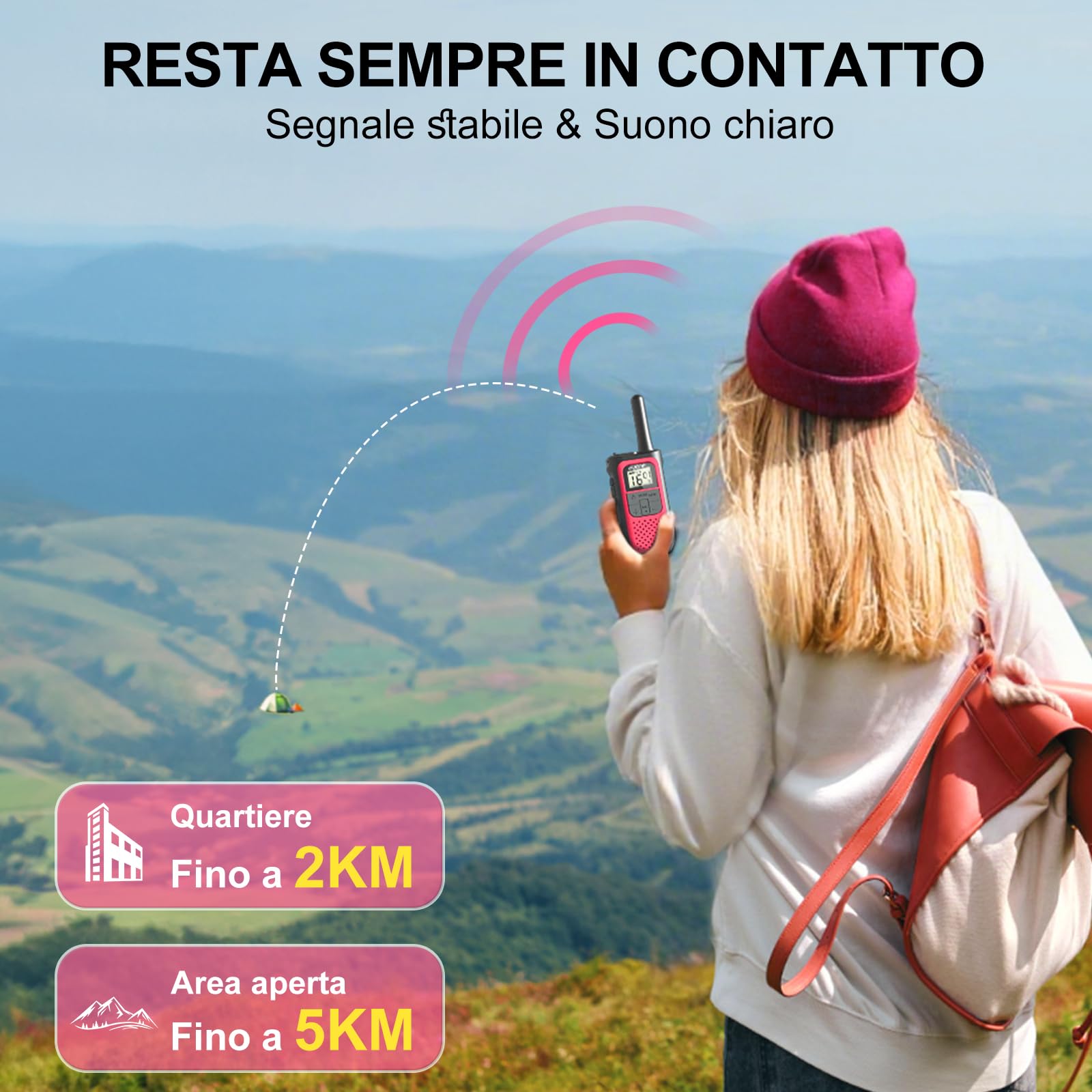 Walkie-Talkie Ricaricabili, Walkie Talkie per Bambini Adulti, con 1200mAh Batteria al Litio, Ricetrasmittenti 16 Canali VOX a Lungo Raggio, Walki Talki per Regalo, Campeggio, Escursioni
