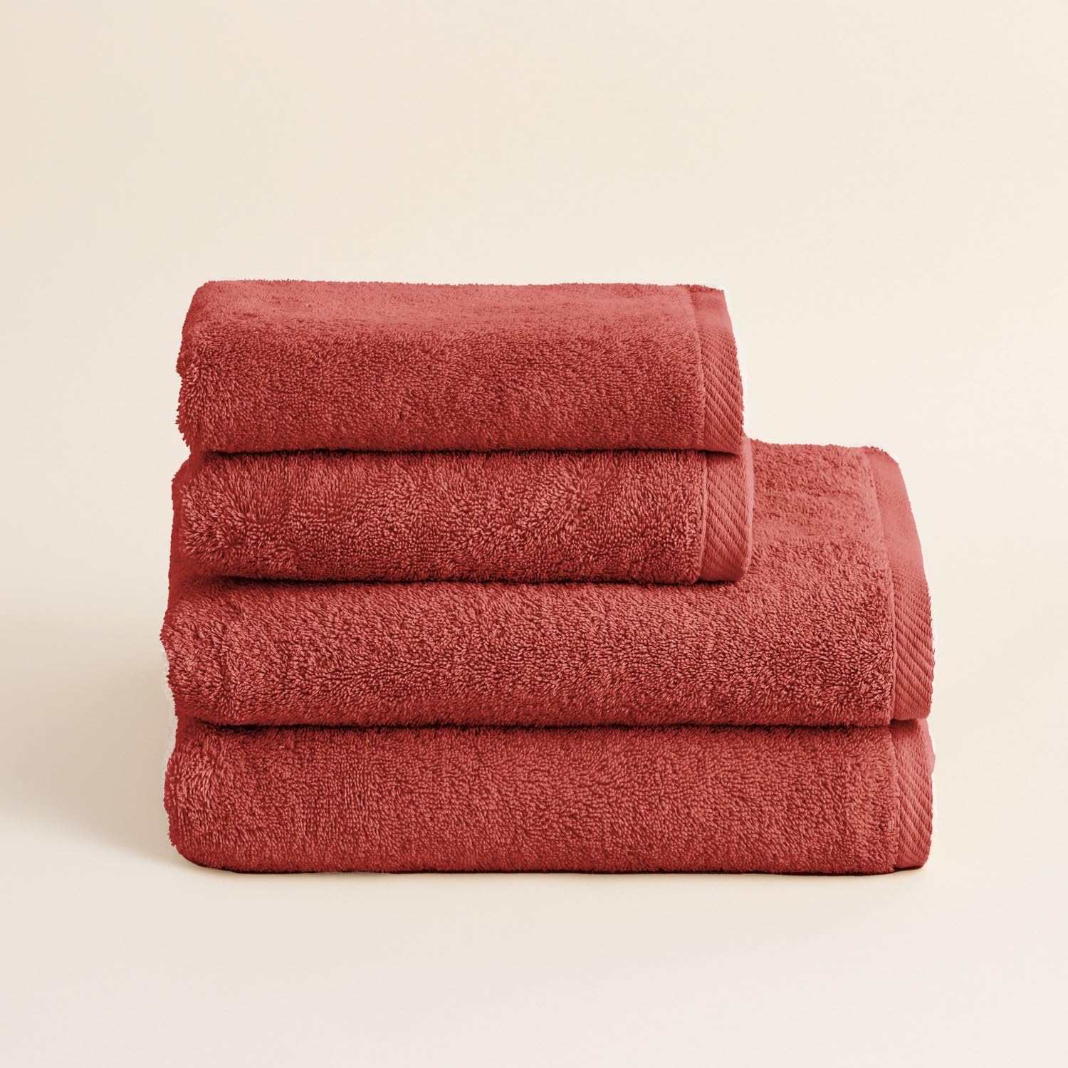 BOHEME Serenity Lot de 4 serviettes de douche en terre cuite, 2 (50 x 100 cm) + 2 (70 x 140 cm), 100 % coton peigné, 600 g/m², douces, absorbantes et à séchage rapide, lavables en machine, usage