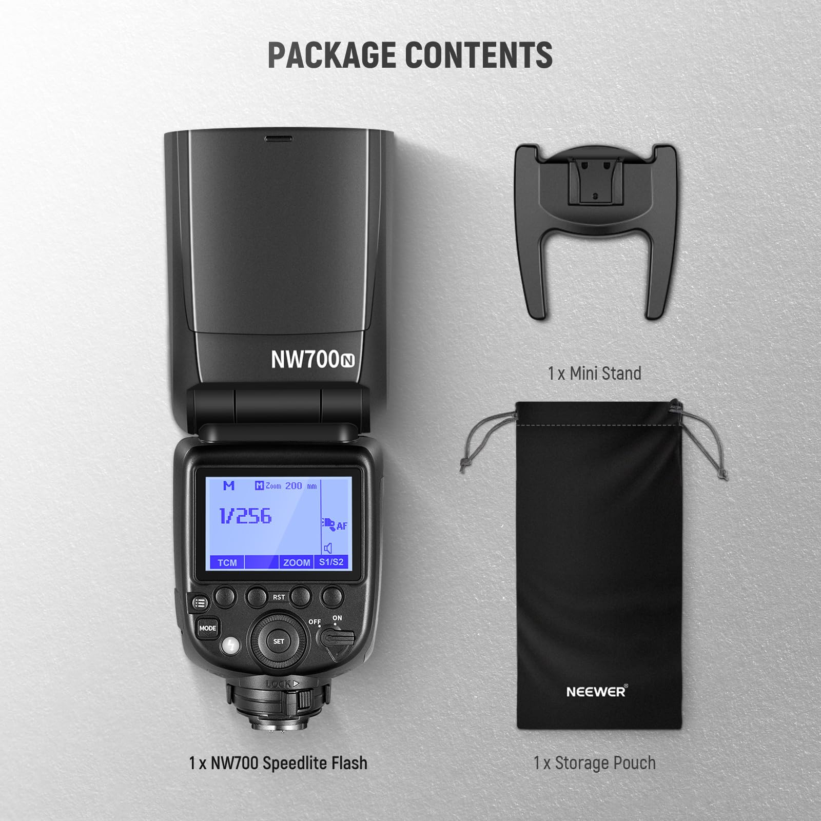 Neewer NW700-N TTL Flash Speedlite kompatybilny z aparatami Nikon DSLR, szybka synchronizacja 1/8000s, wyjście 1/1-1/256, funkcja TCM, 230 pełna moc Flash, szybki recykling 0,1-2,7 s, baterie nie są