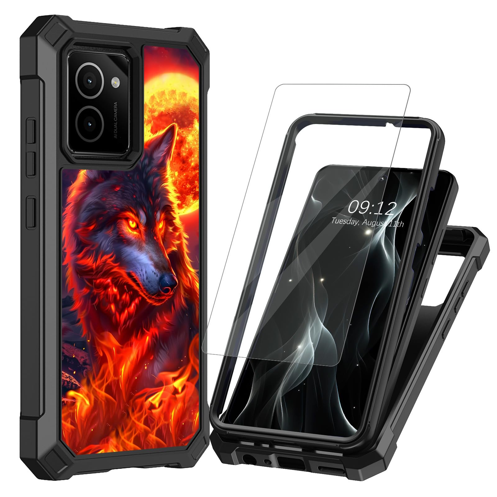 HMD Vibe Phone Case for Nokia HMD Vibe N159V Screen Protector Dual Layer Hard PC Soft TPU Bumper Shockproof Heavy Duty Cover Fire Red Wolf